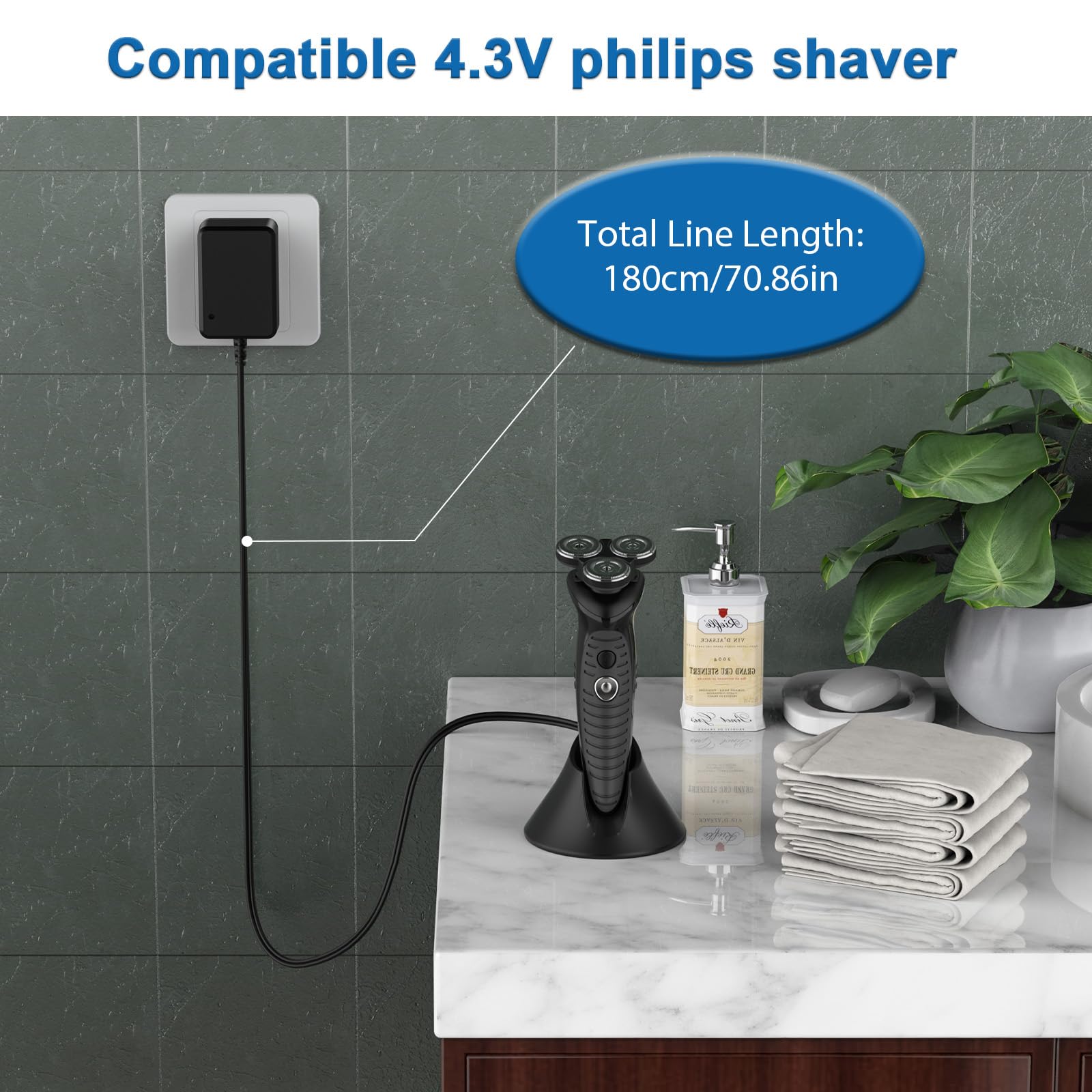 shefor One blade Caricatore per Philips，4.3V A00390 Caricabatterie Compatibile con Philips OneBlade QP2520 QP2570 QP2620 MG3730 MG3720 MG5720 MG5730 BT3208 BT3206 A00390 Rasoio Alimentatore