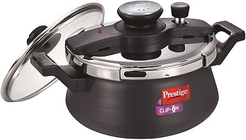 Prestige Clip On Hard Anodised Handi Pressure Cooker with Glass Lid, 5 Litres.