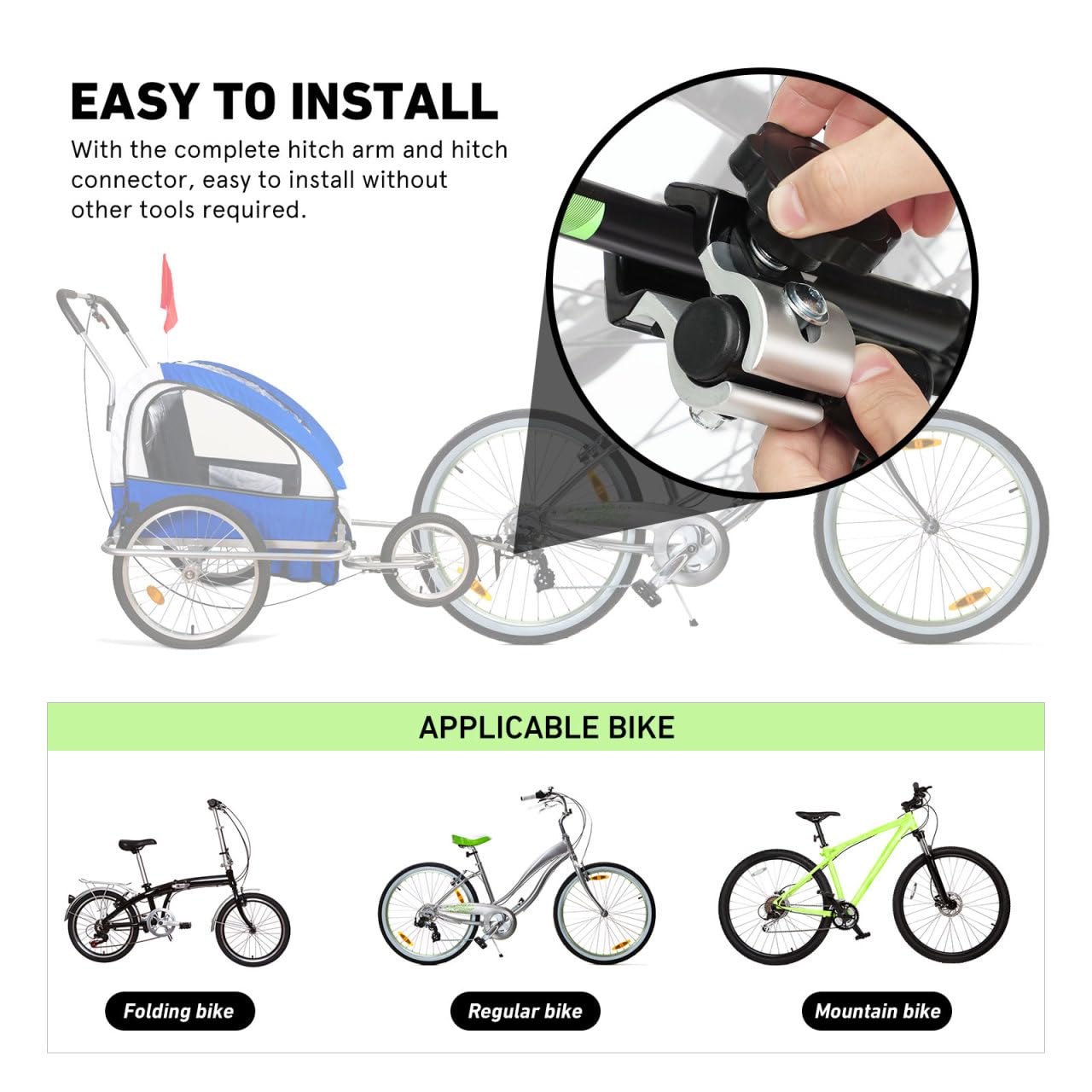 Veemoon - Remolque Universal para Bicicleta de Remolque, Enganche rápido, liberación rápida, Adaptador de fijación de Acero, Conector para niños
