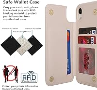 Vista 4 de iCoverCase Compatible con Funda para iPhone XR con Tarjetero, Funda de Teléfono Tipo Cartera para Hombres y Mujeres con Bloqueo RFID de Piel Beige