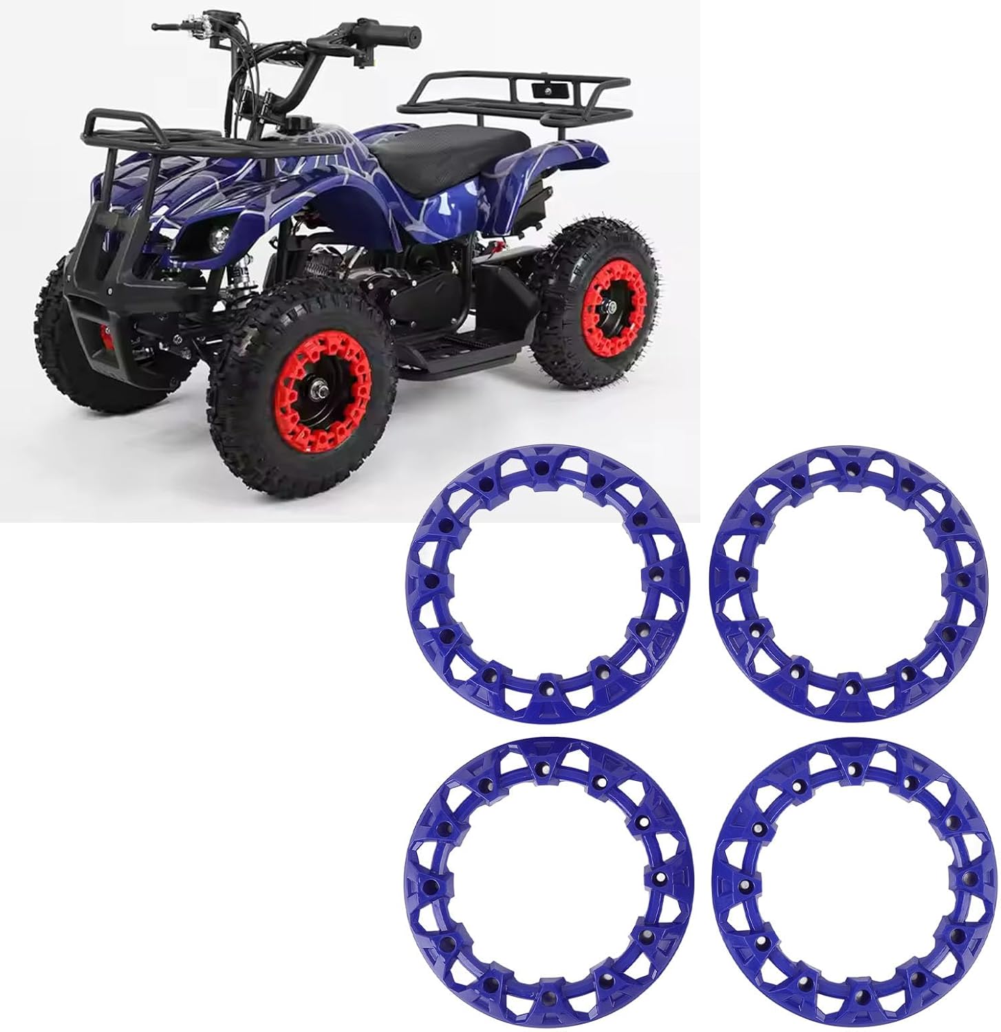 4Pcs 8 Inch ATV Wheel Trim Hub Protection Decor Wheel Rim Cover Decoration Scratch Plastic Hubcap Trim Cover Universal for Go Kart (Blue)