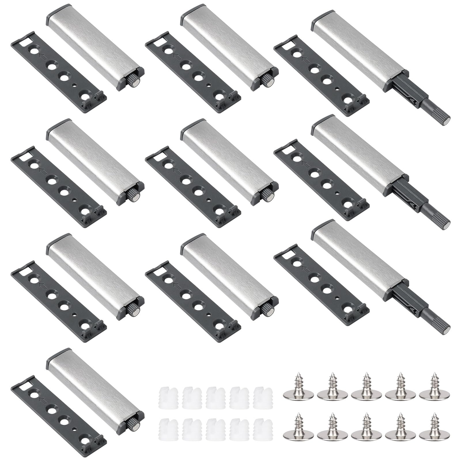 10 Pezzi Push Pull per Ante, Robusto Apertura a Pressione Push to Open Magnetic Chiavistello con Viti Chiusure, Chiusura Magnetica per Ante Cucina, Armadio, Cassetti, Senza Maniglia, Argento