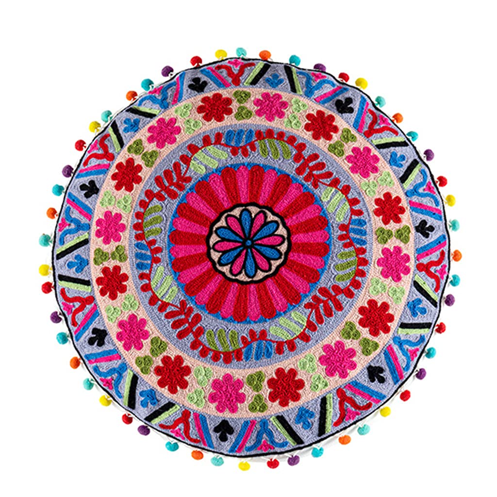 Lamala Ethnische Marokko Stil Runde Hippie Boden Kissen Für Fall Bohemian Multicolor Blumenmuster Stickerei Sitzpouf Kissenbezug Home Dekoration Pouf Abdeckung Runde Makramee