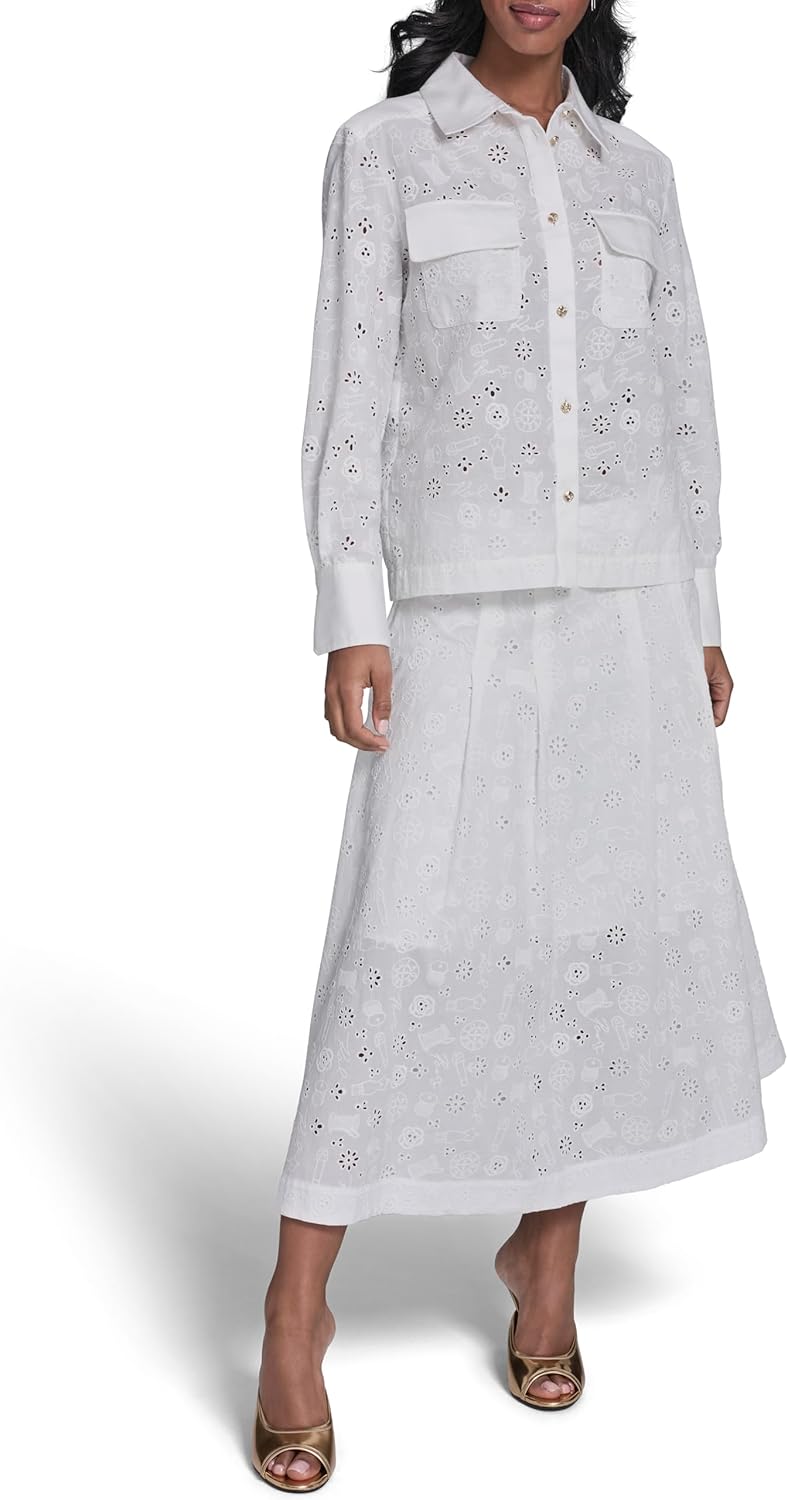 Karl Lagerfeld Women's Karl Motif Eyelet Button Down
