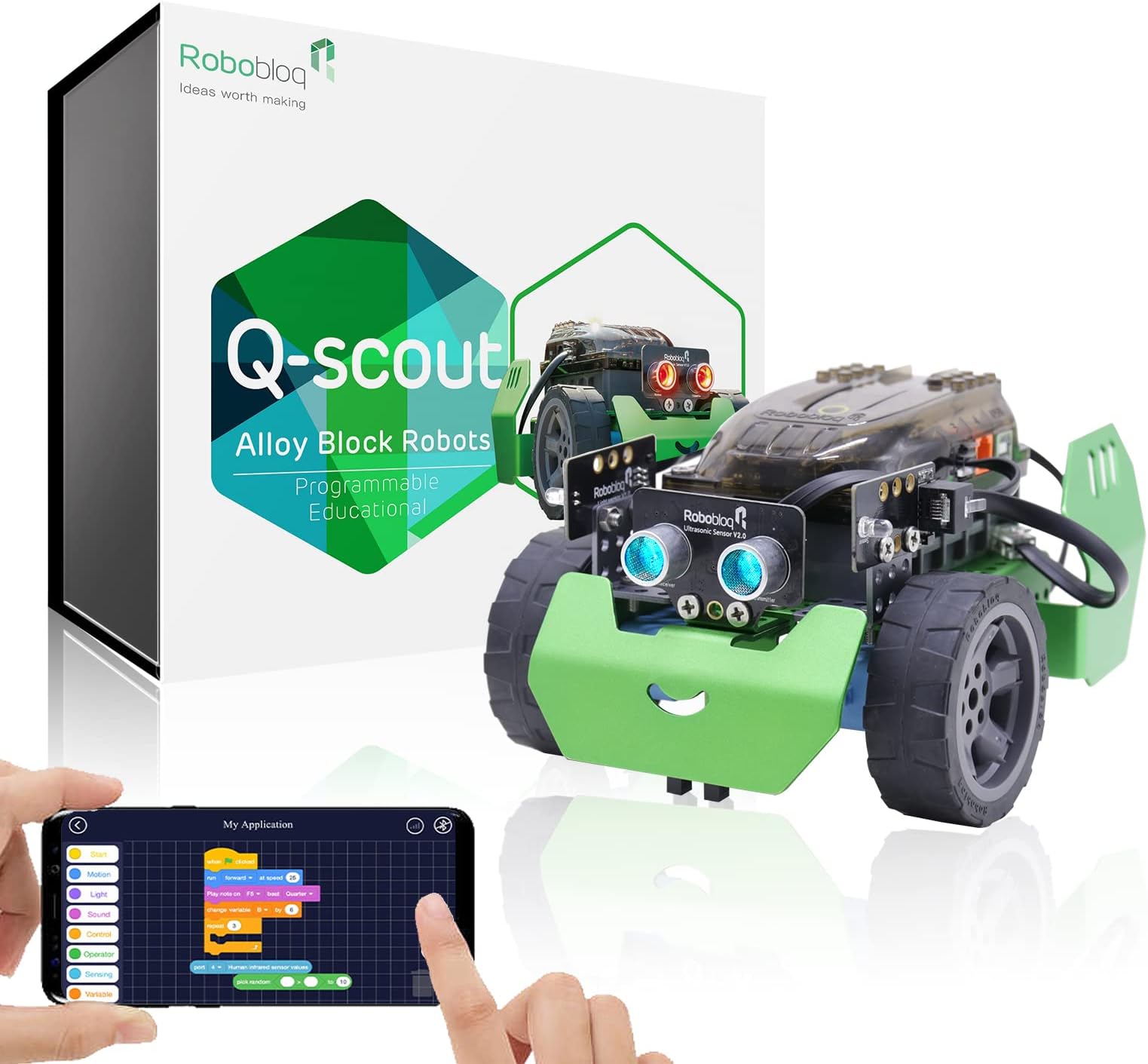 Robobloq Robot Kit, Q-Scout DIY Mechanical Building Robotic Coding Kit with Remote Control for Kids Teens, Educational STEM Toy for Programming and Learning How to Code (Basic Version, 65pcs)