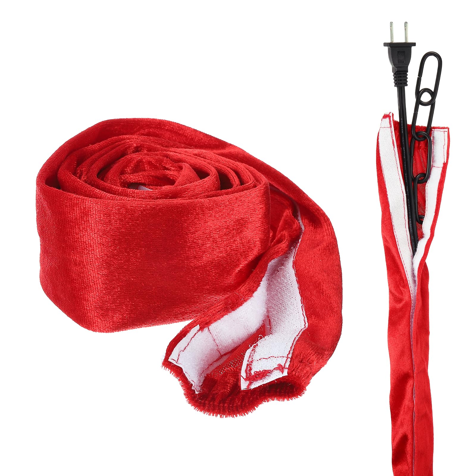 sourcing map 1.2m Chandelier Fabric Chain Cover, 2Pcs Velvet Fabric Cord Cover, Decorative Cloth Swing Chains Sleeve for Candle Chandelier Crystal Light Cable Wire, Touch Fastener, Red