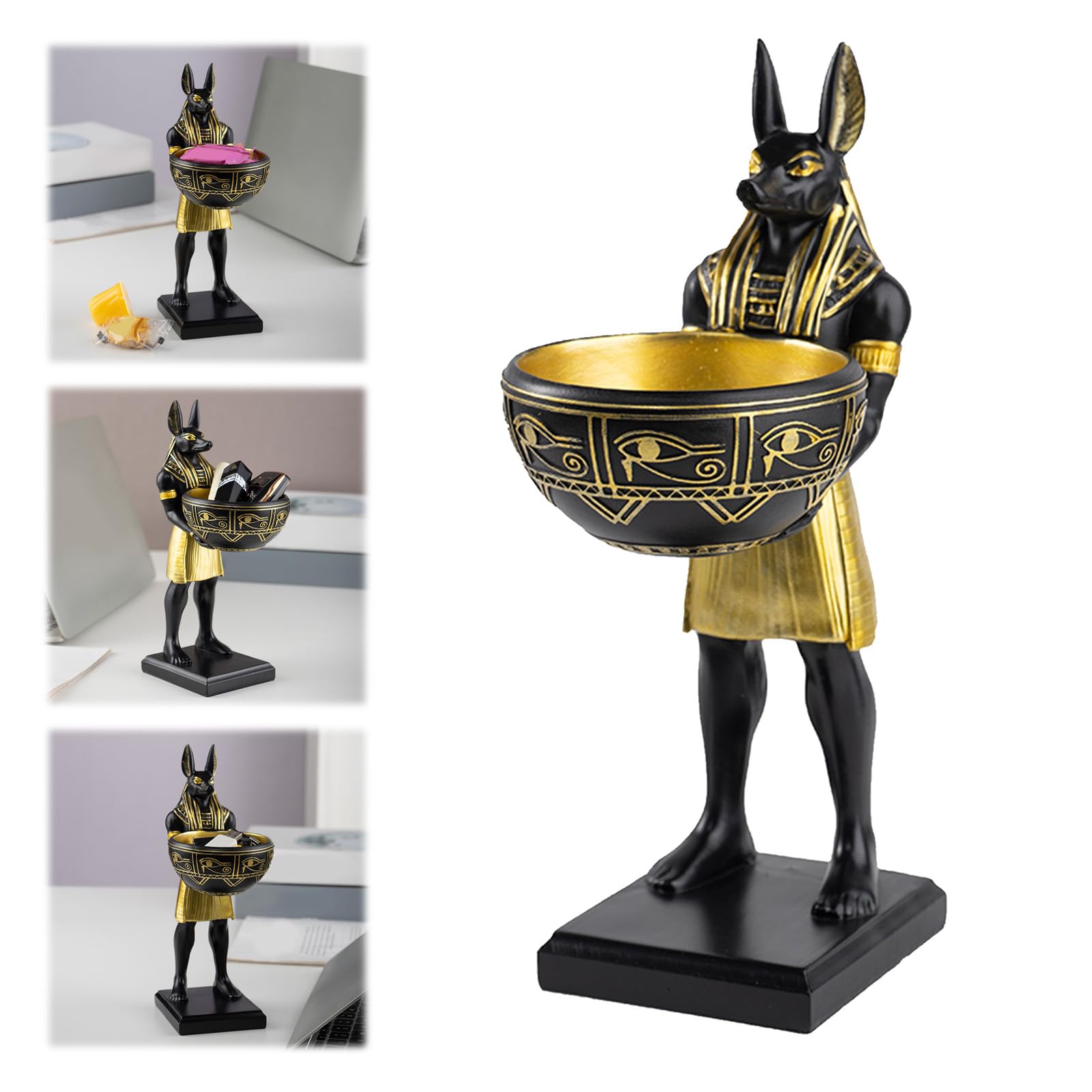 Anubis Statue with Bowl, 10 Inch Egyptian God of the Dead Figurine, Premium Resin Ancient Egypt Decor, Mythology Collectible Sculpture for Home Office Altar Decoration