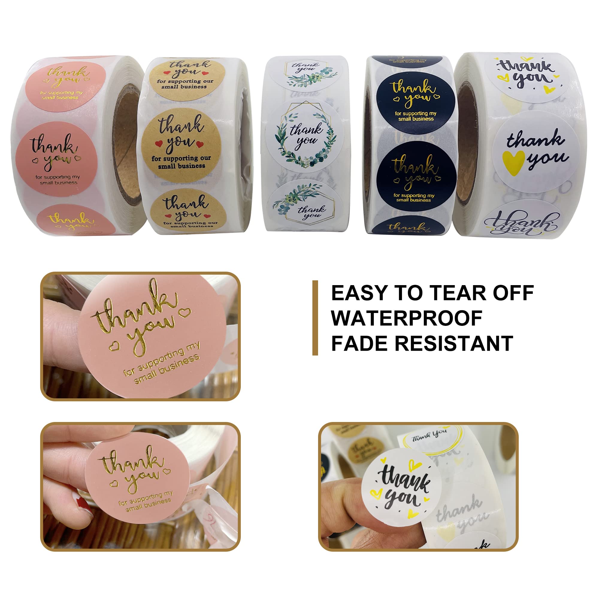 5 Rolls 2500 Pieces Thank You Stickers with 5 Design , Packaging for small business items envelopes, gift wrap - Image 3