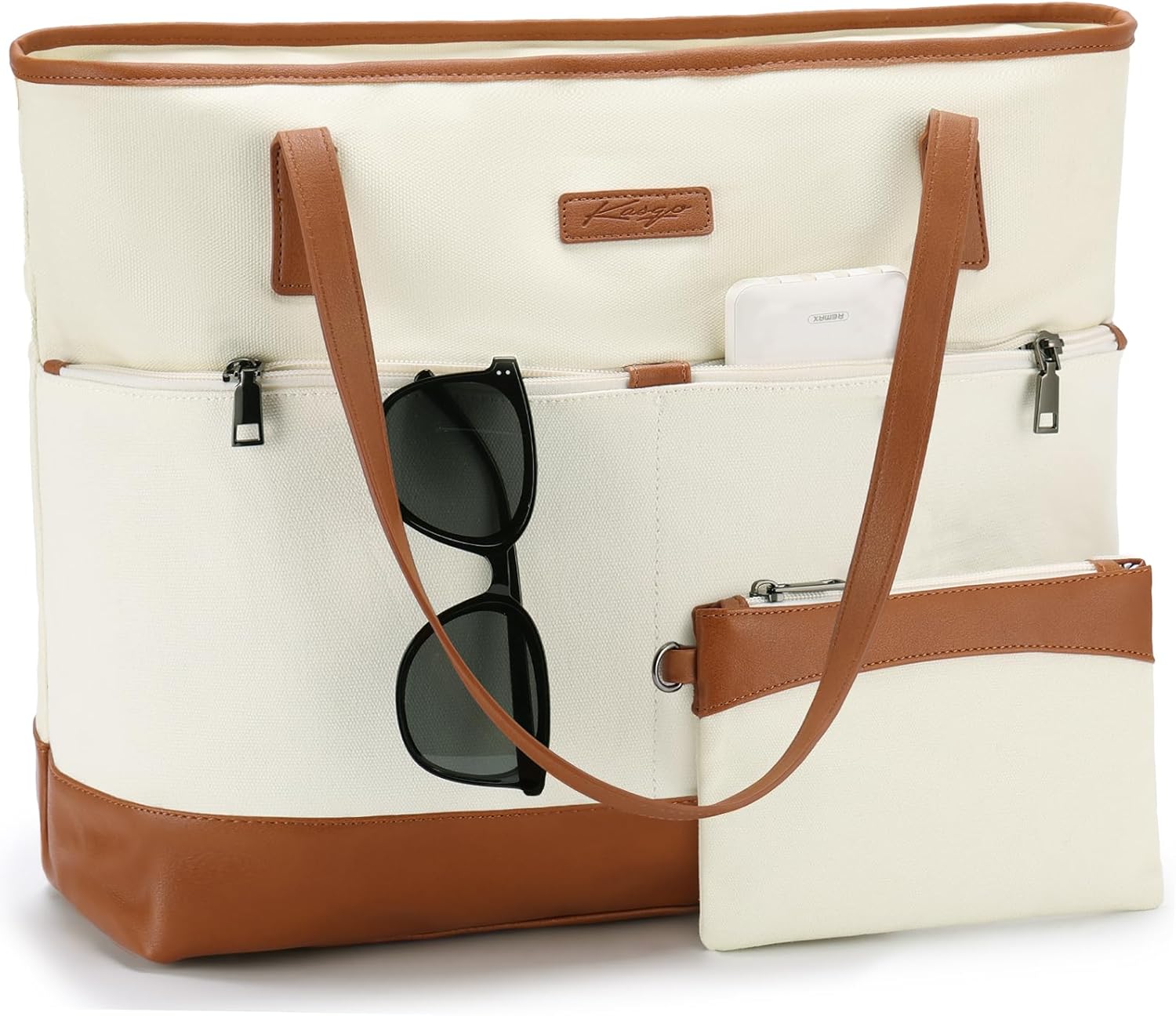 Kasqo Laptop Tote Bag for Women, 15.6" Water Resistant Shockproof Large Shoulder Work Teacher Bag with Luggage Sleeve