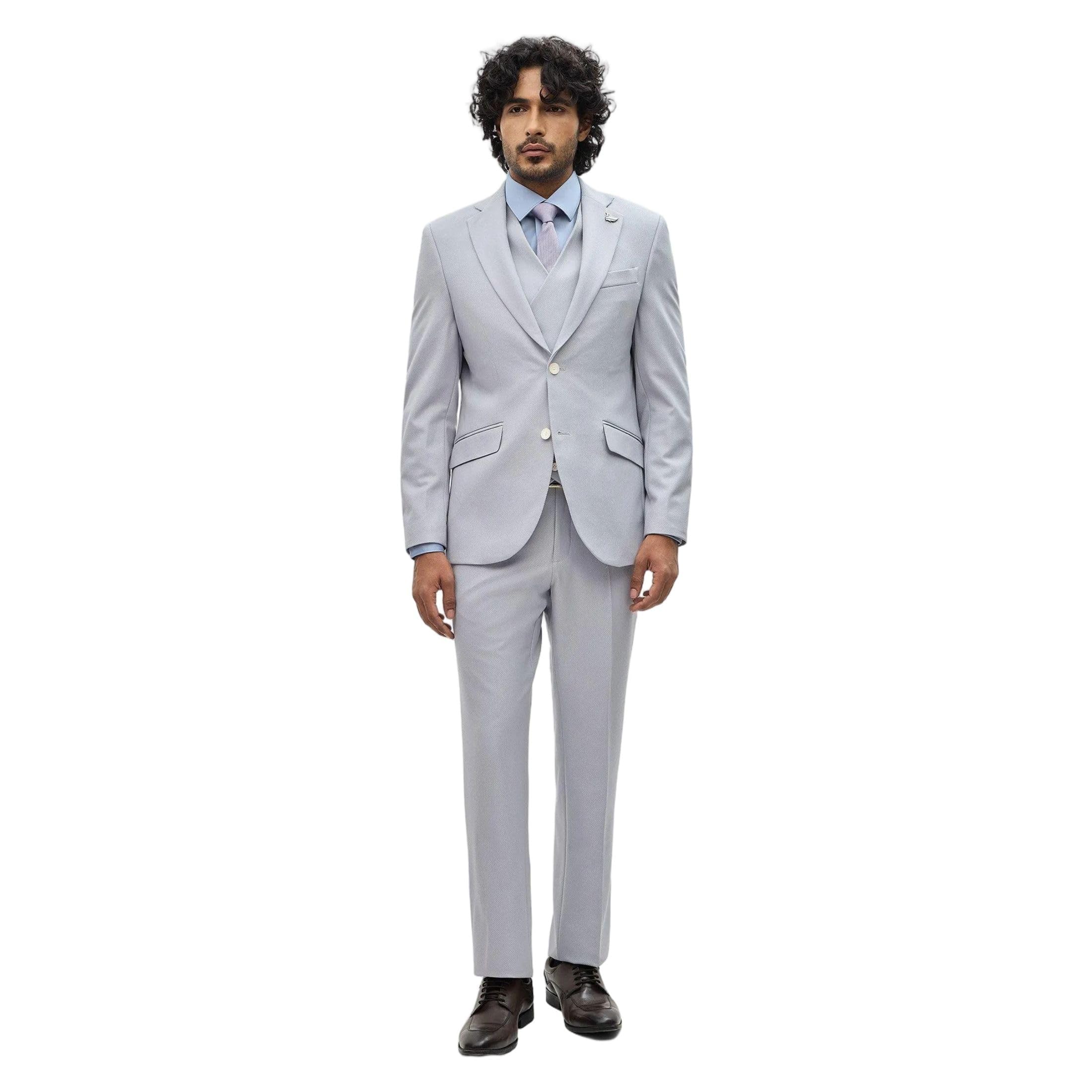 blackberrys Men's Light-Blue Textured Slim-Fit Suits |Office Wear 3 Piece Suit-picture-31