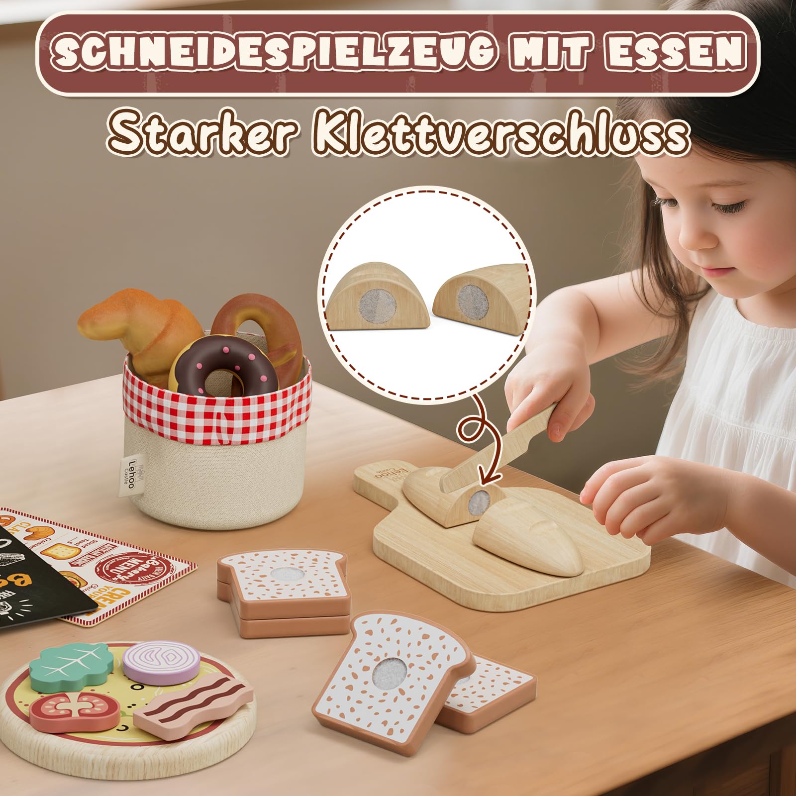 Lehoo Castle Kinderküche Zubehör Holz, Spielküche Zubehör, Pizza Kinderküche, Backset für Kinder, Rollenspiel-Geschenke Spielzeug ab 3 Jahre Mädchen