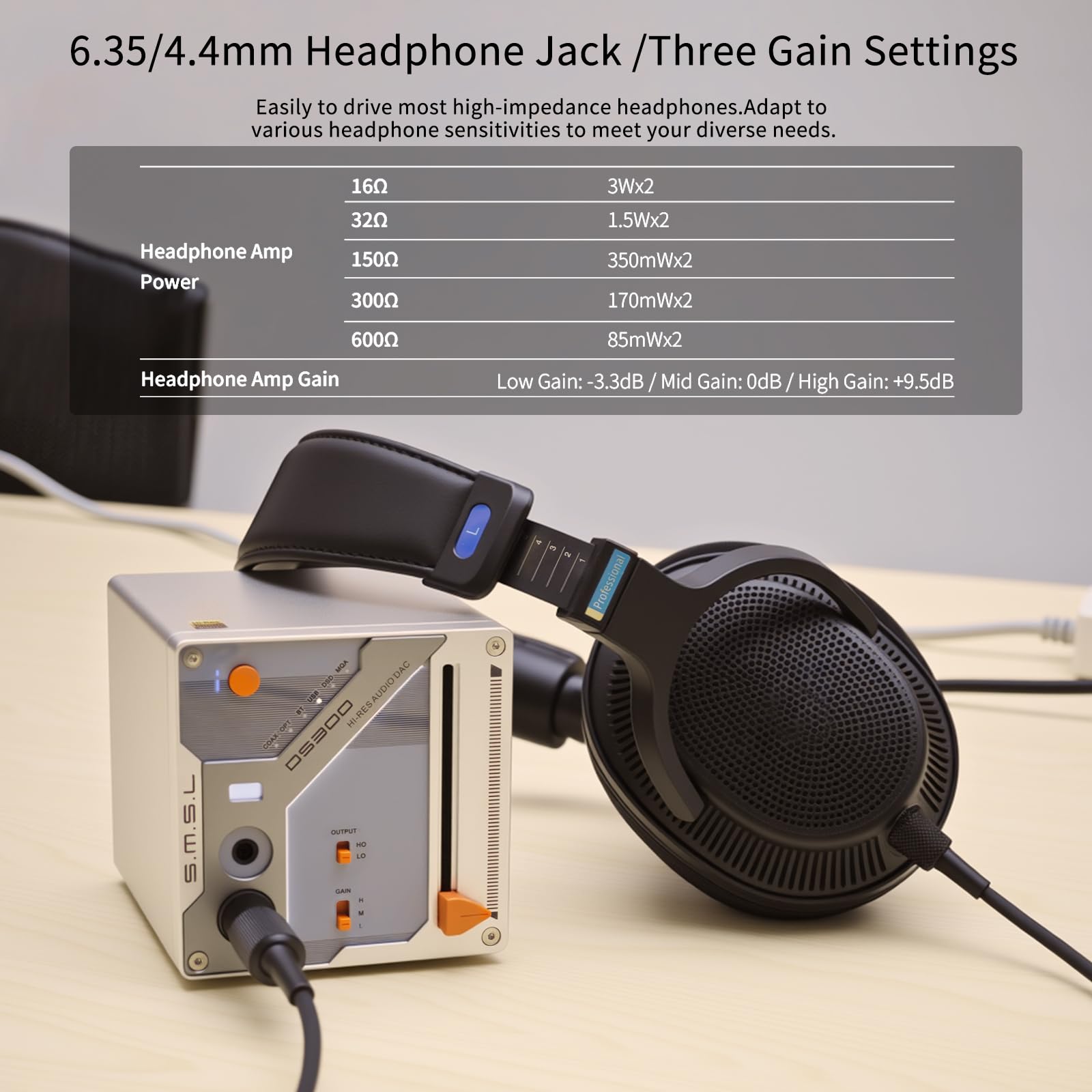 SMSL DS300 Amplificatore per cuffie DAC ad alta Chip ES9039Q2M DAC audio | Bluetooth 5.1 4 Amp operazionali Doppi OPA1612A MQA MQA-CD 6,35 mm/4,4 mm HP PCM 32 bit/768 kHz DSD512 USB/Opt/Coa/BT IN