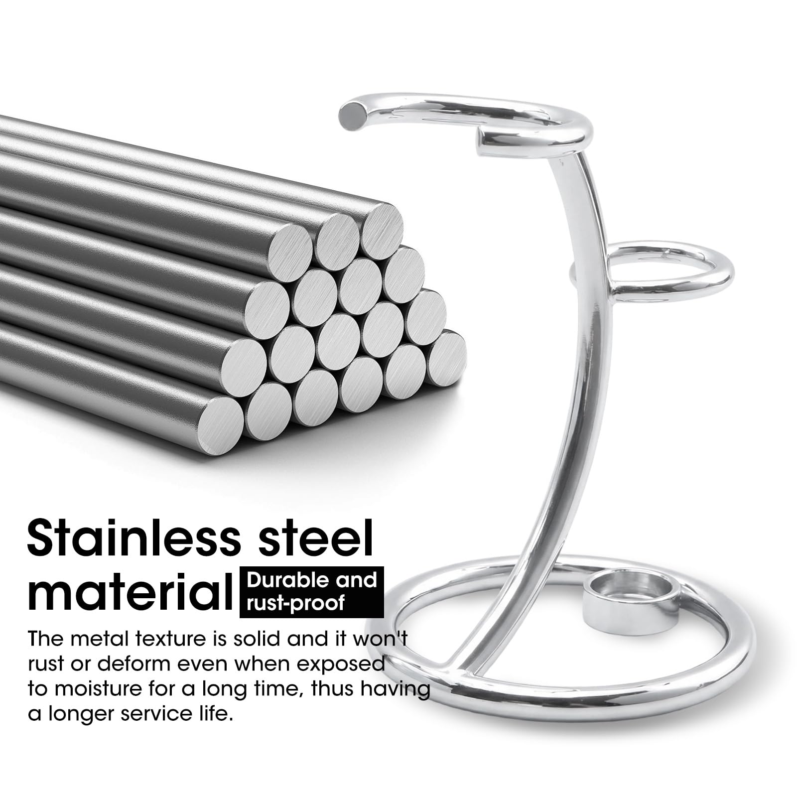 2 in 1 Supporto per Pennello da Rasoio In Acciaio Inox Portatile Supporto per Pennello da Barba Supporto per Rasoio e Pennello da Rasatura per Uomo Domestico e in Viaggio Argento