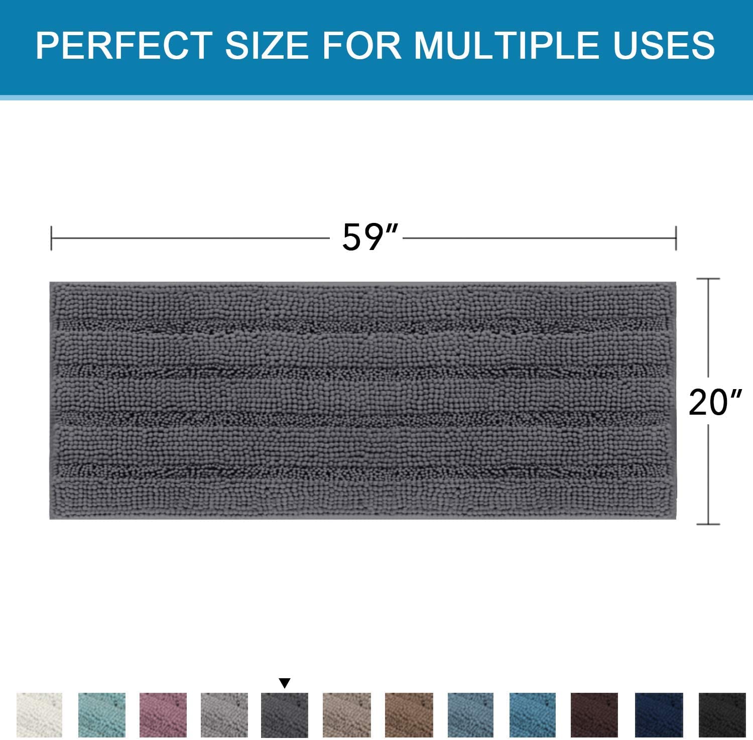 Tapis de bain antidérapant en chenille pour salle de bain et chambre à coucher - Gris - 150 x 50 cm