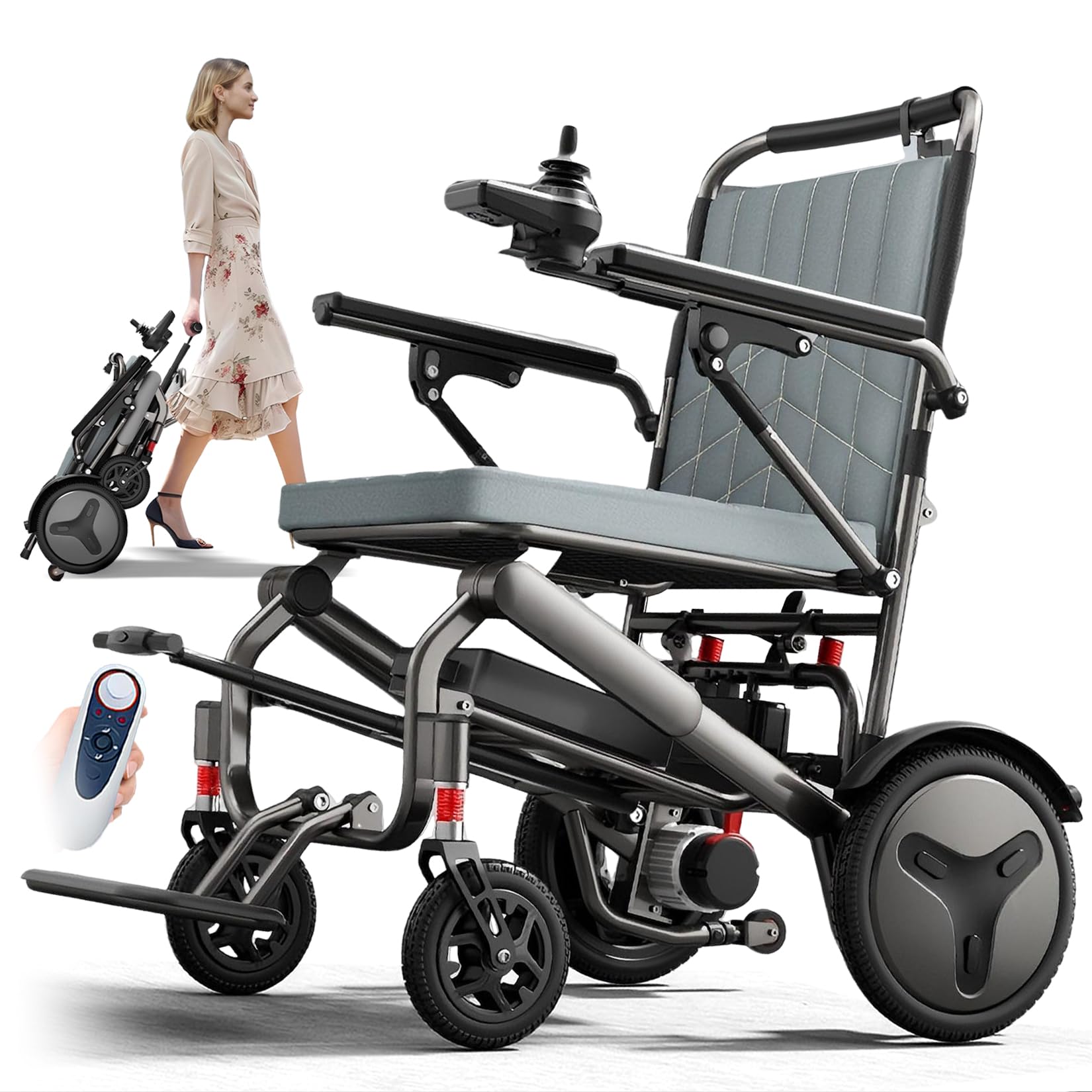 Elektrorollstuhl faltbar ultraleicht 14,9 kg – Reise Rollstuhl elektrisch für Senioren mit Fernbedienung, 400W Motor, 10–50 km, Lithium-Akku, 150 kg Tragkraft (6.6A)