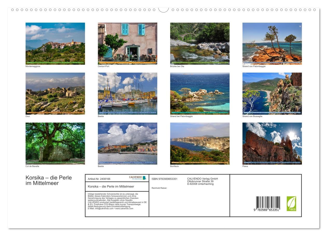 CALVENDO - Korsika – die Perle im Mittelmeer (hochwertiger Premium Wandkalender 2027 DIN A2 quer), Kunstdruck in Hochglanz: Eine Rundreise durch Korsika zwischen schroffen Felsen und traumhaften Strän