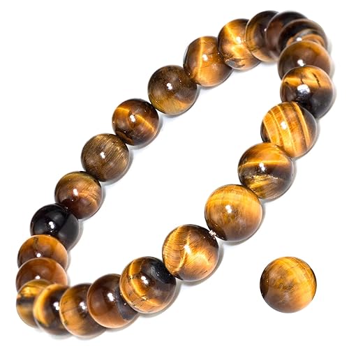 DAZCOLO 8mm Natural Gemstone Stretch Bracelet, Handmade Unisex Crystal Bracelets