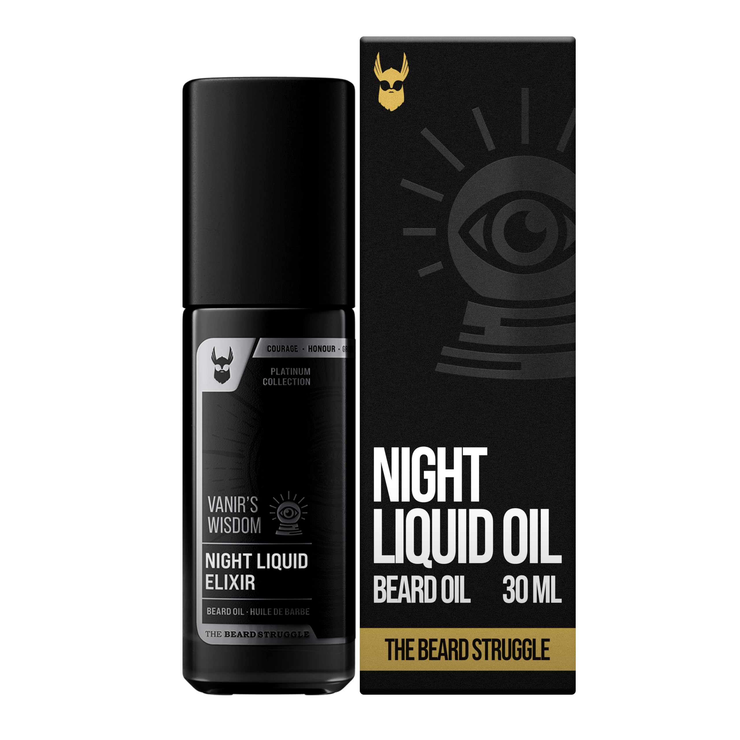 The Beard Struggle Night Liquid Elixir Beard Oil - Platinum Collection - Vanir's Wisdom (1 Fl oz) - Beard Oil for Men - Natural Blend for Softens, Moisturizing, & Healthier Beard Growth