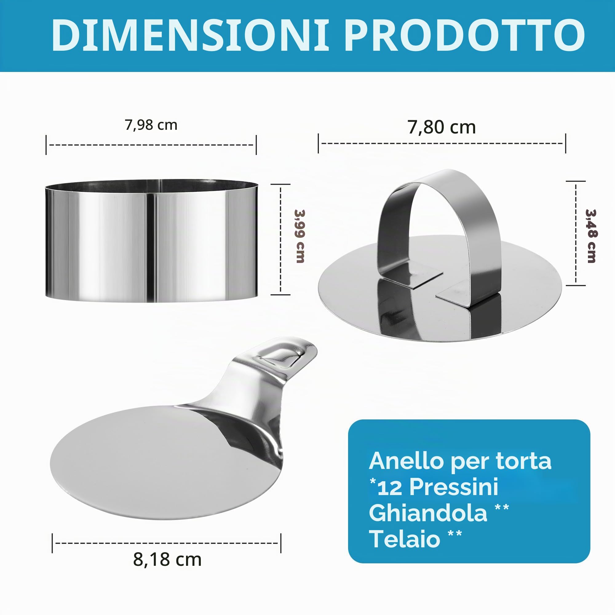 12 Pezzi Coppapasta tondi 8cm,Coppapasta in Acciaio Inossidabile con coperchio e base,Anello circolare mousse,Adatto per fare mousse e biscotti