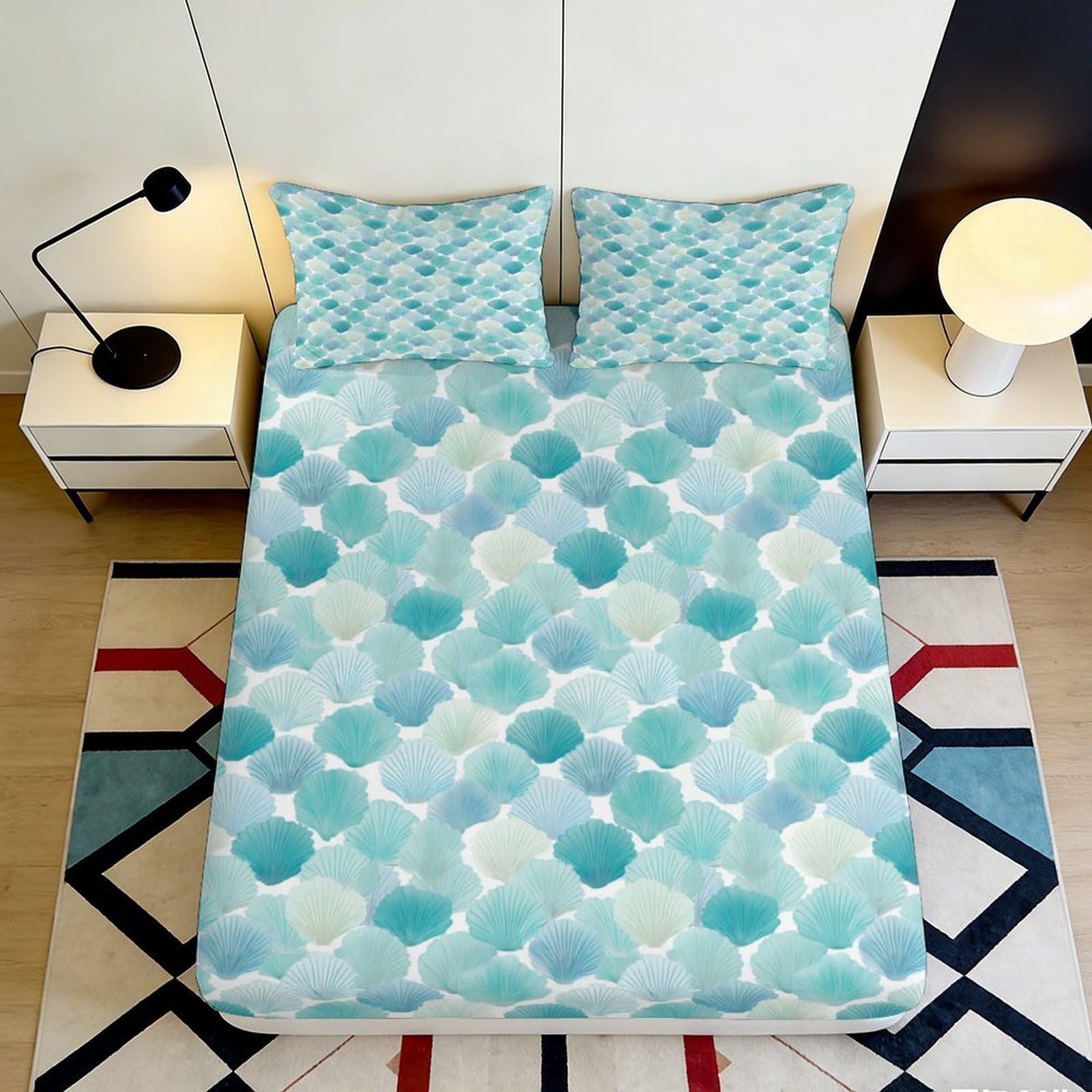 3D Printed Watercolor Geometric Fitted Sheet Microfiber Deep Pocket Elastic Hem Bedroom Bedding Set Watercolor Geometric Mattress Fitted Cover Washable 180x200x25cm