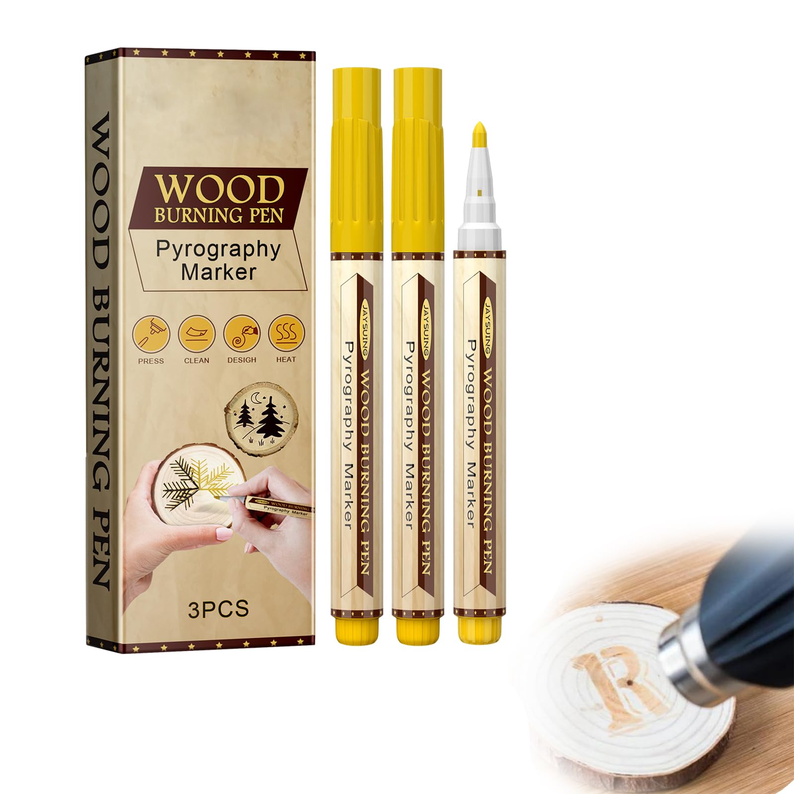 Bettinay3 PCS Wood Burning Pen, Scorch Marker Pen, Torch Paste for DIY Wood Painting