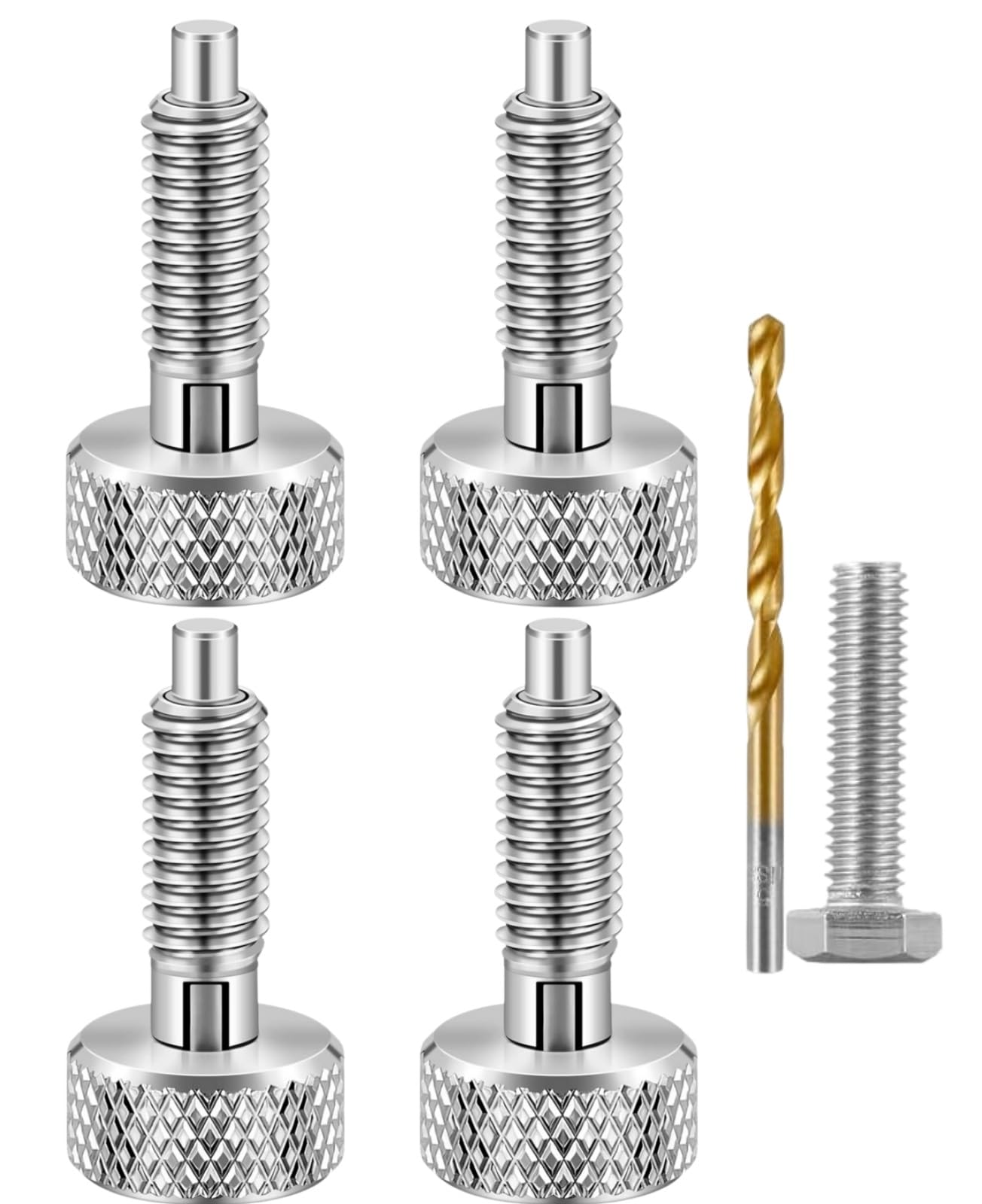 4Pcs Hand Retractable Spring Plunger with Knurled Handle, Stainless Steel Quick Release Pin M6 Lock Out with Drill Bit Hexagon Bolts for Rolling Toolbox Packout Tool Box Accessories (Silver,4PCS)