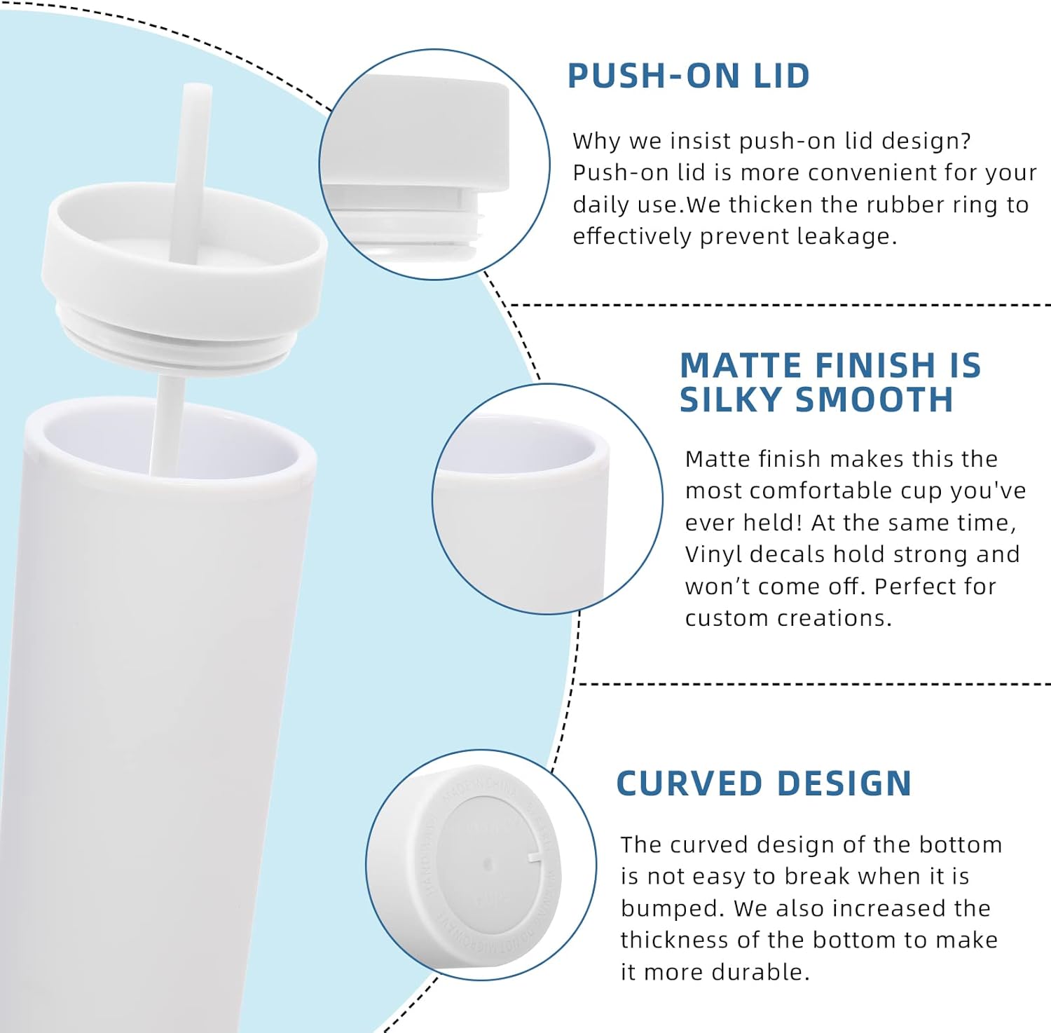 Volhoply 20oz Plastic Skinny Tumblers Bulk 10 Pack,Double Wall Tumbler with Lid and Straw,BPA Free Matte Acrylic Iced Coffee Cups with Straw,Reusable Travel Cute Mug for Party,DIY Gift(White,10 Set) - Image 4