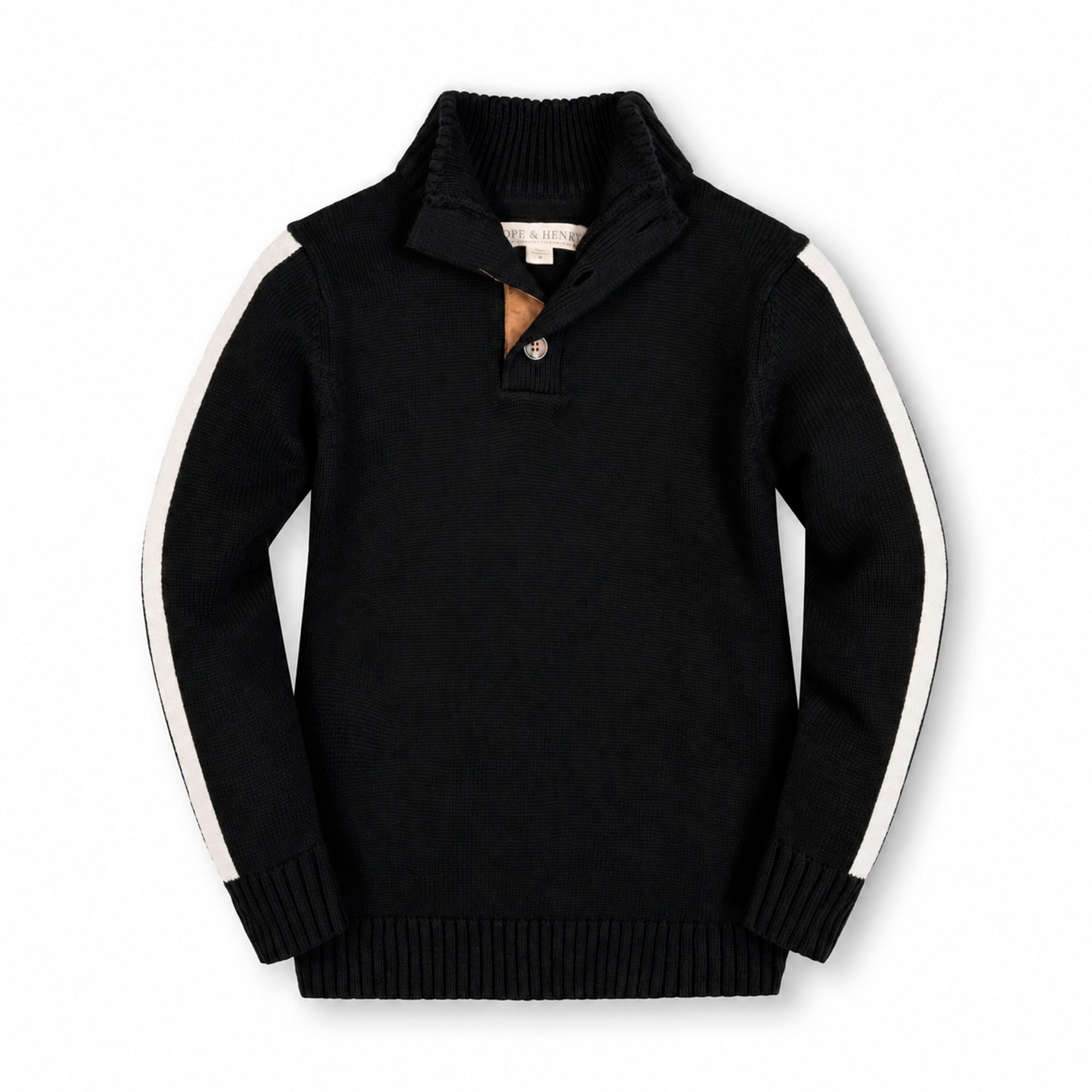 Hope &amp; Henry Boys' Mock Neck Cable Sweater with Button Placket | GOTS