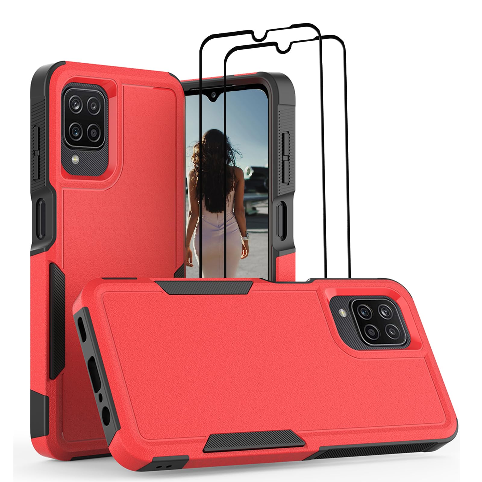 Jeylly for Samsung Galaxy A12 Protective Case, Galaxy A12 5G Case with 2 X Screen Protectors, Slim Hybrid Hard PC Soft TPU...