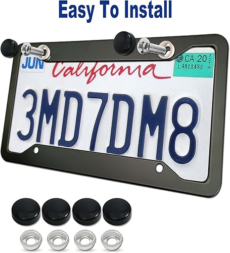 Miniatura 5 de BGGTMO Matte Black Aluminum License Plate Frames- 2 Pack Heavy Duty Car Tag Cover for Front & Rear, 4 Hole Rust Proof Universal Holder, Mount Screws