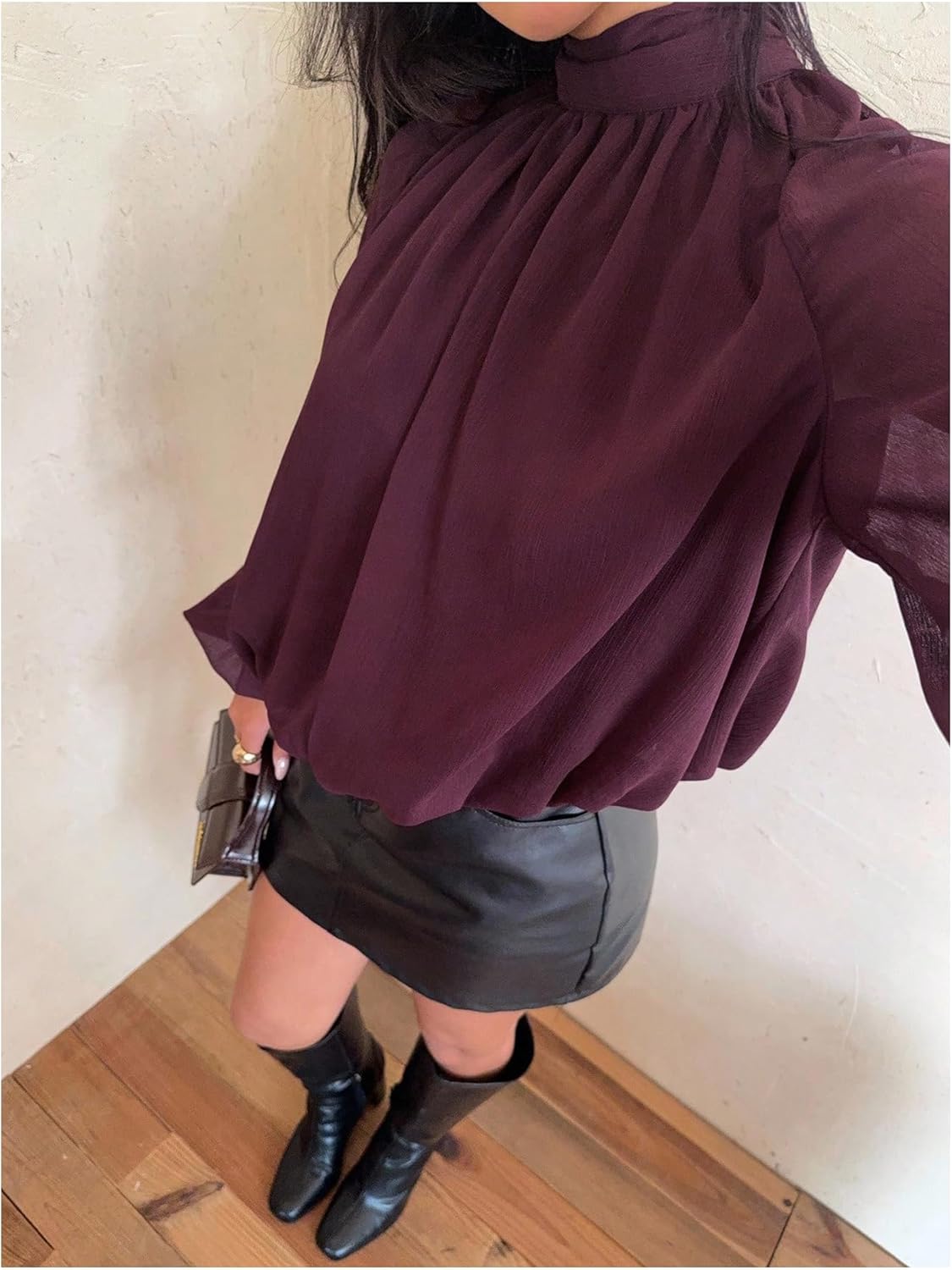 Women's Mesh Blouses Long Sleeve Mock Neck Business Casual Fall Work Office Shirt Tops - Image 4