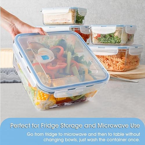 Miniatura 7 de NUTRIUPS 3.3L grandes contenedores de almacenamiento de alimentos de vidrio, contenedores cuadrados de preparación de comida, contenedores de