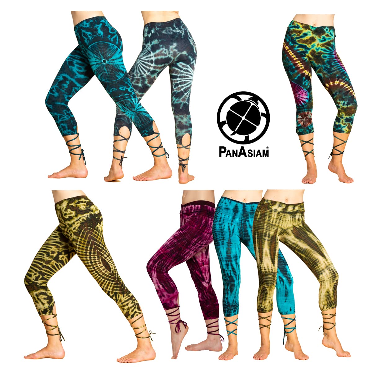 PANASIAM Leggings Capri Donna - Leggings Yoga con Lacci - Lunghezza 3/4 | Tinti a mano, morbida fascia alta in vita, leggings fitness & allenamento, traspiranti, viscosa & elastan, pantaloni yoga