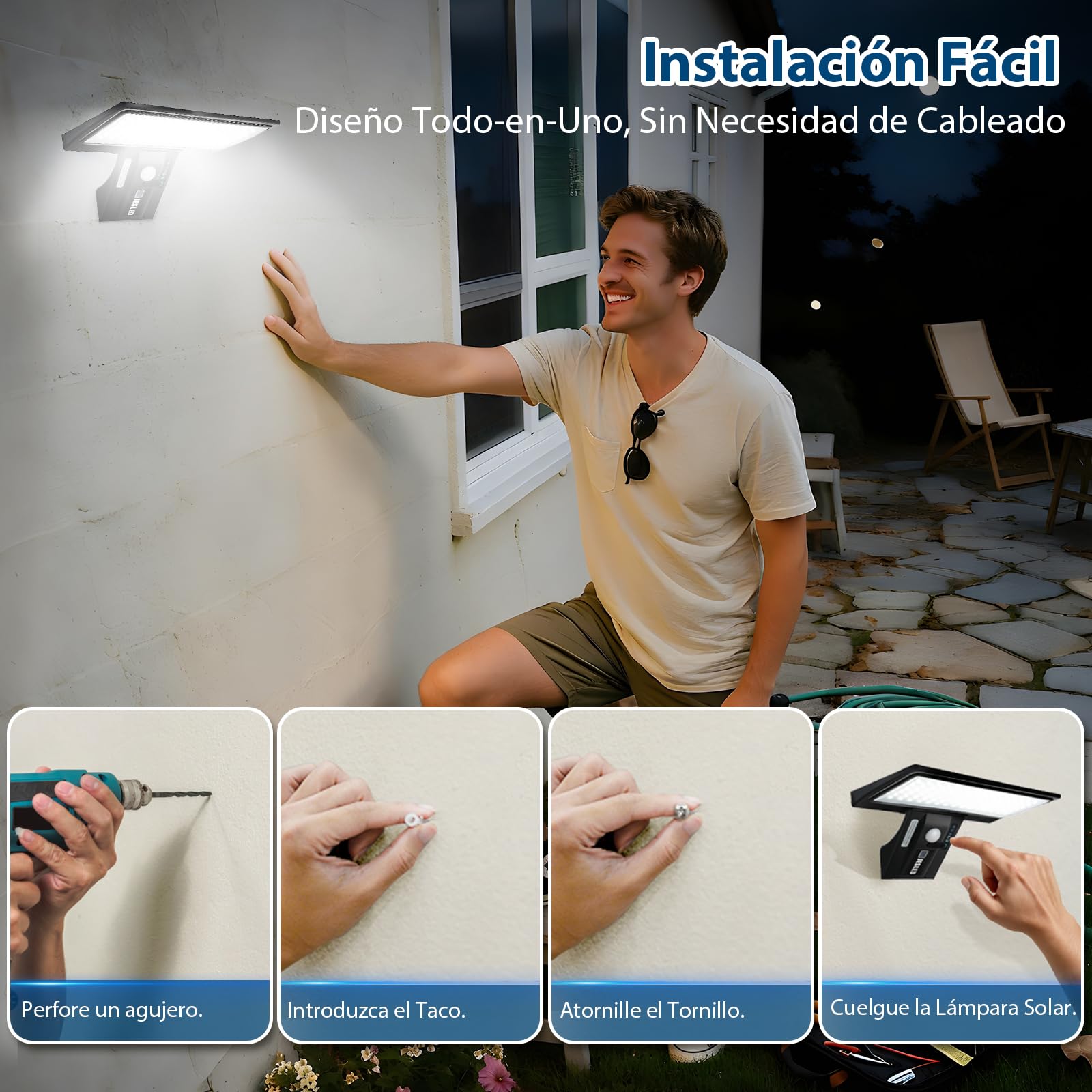 JESLED Luz Solar Exterior, 90 LEDs Focos Led Exterior Solares con Sensor De Movimiento, 2600mAh 3 Modos Luces Solares con Control Remoto, IP65 Impermeable Aplique Lampara para Jardín, 2 Paquete