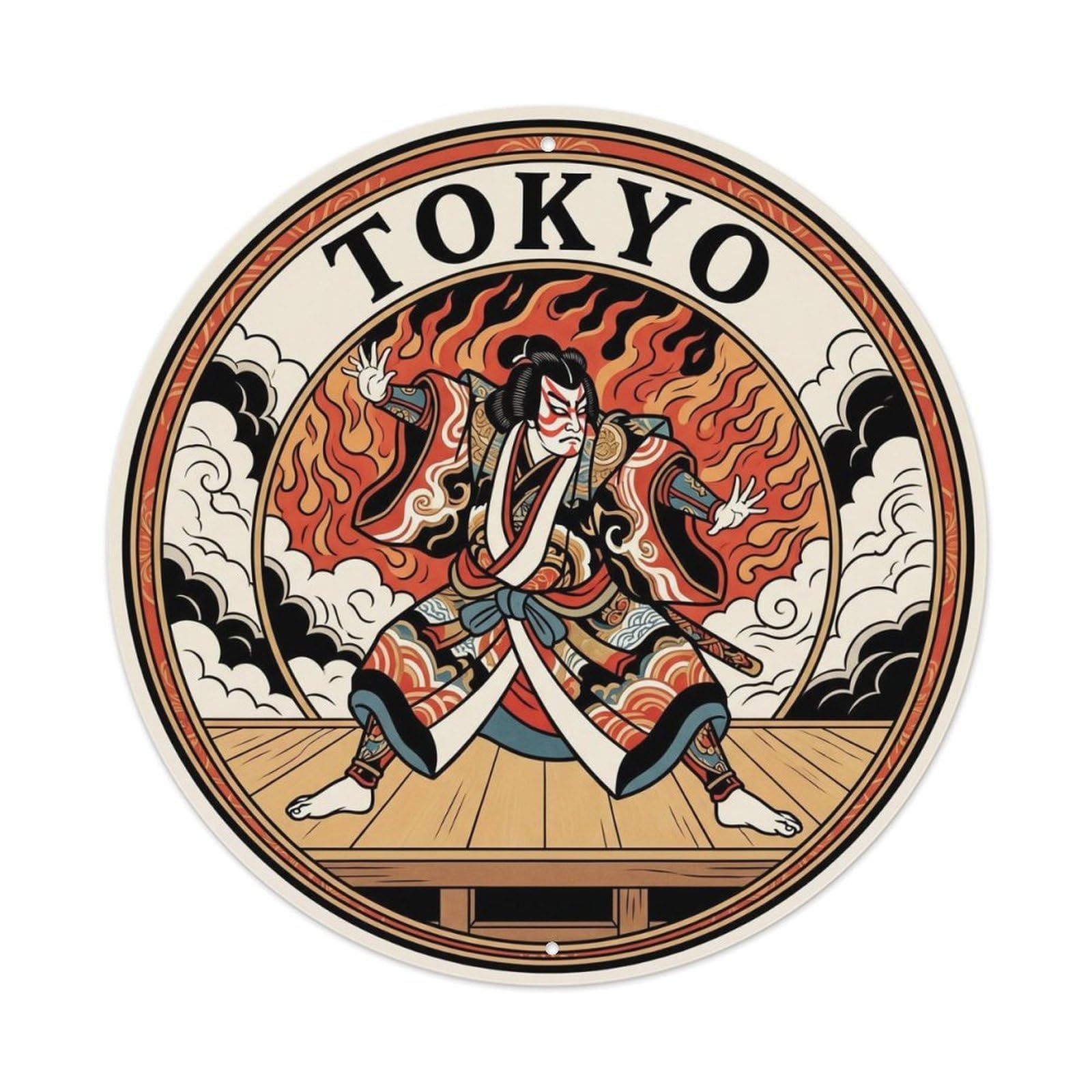 Olhnbad Style Tokyo Kabuki Theater Actor Stage Makeup Ukiyo Woodblock Metal Tin Sign