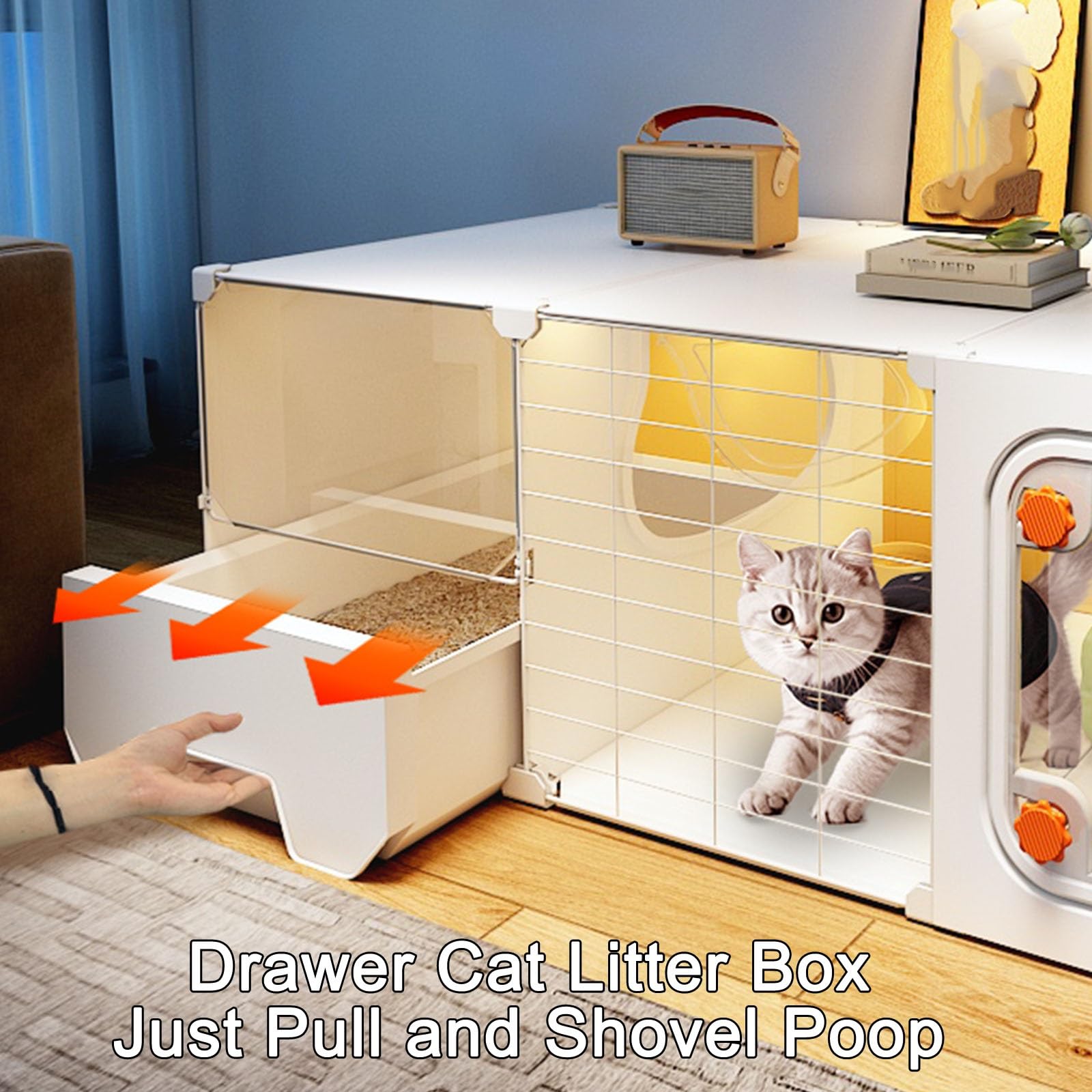 Cage pour Chat D'intérieur, Parc Chat à 1 Niveau, Simple Cage Transport Chat, Transport Chat Caisses en Plastique Épaisses pour Chats D'intérieur avec Bac à Litière(Black,105*45*35cm/41*18*14i