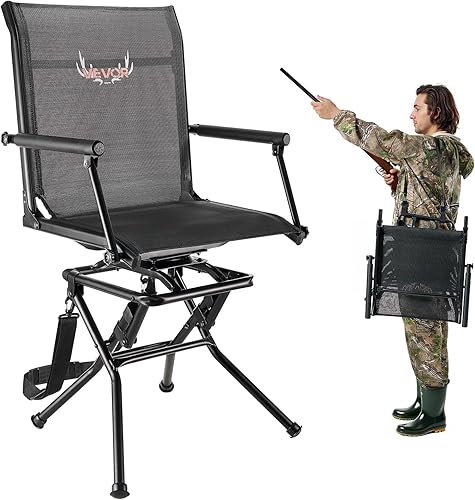 Miniatura 10 de VEVOR Silla de caza, giro silencioso de 360°, silla ciega portátil plegable, asiento de taburete de acero resistente con patas giratorias