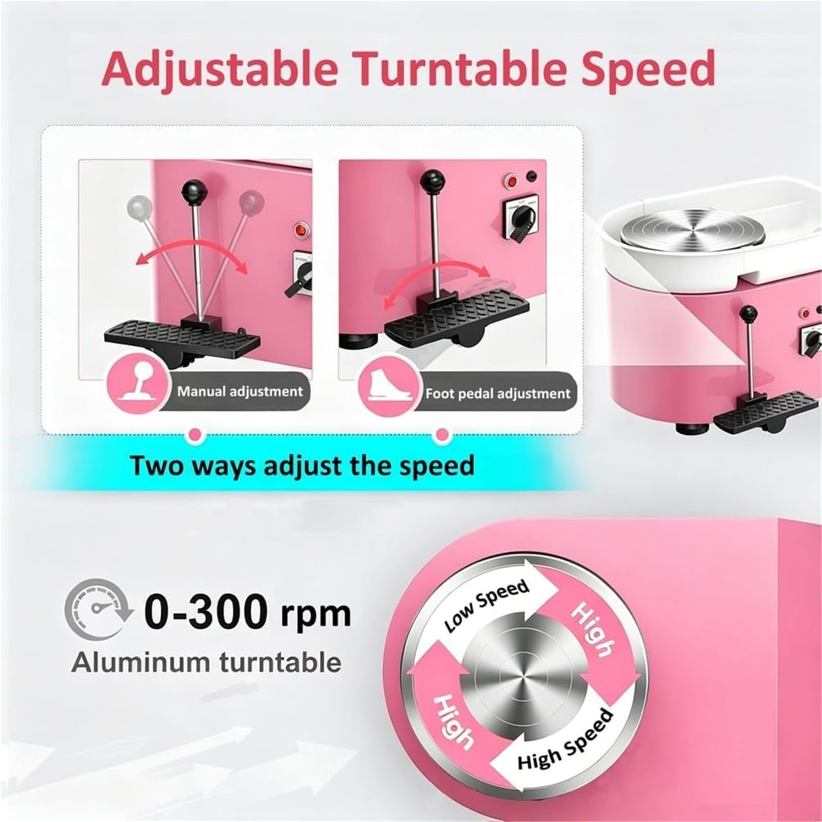 Rueda Alfarería 9,8 Pulgadas For Adultos, Máquina Formadora Ruedas Cerámica | Con Pedal Velocidad Ajustable, Protección Contra Fugas Y Lavabo ABS Extraíble, For Principiantes, Manualidades(Pink,250W)