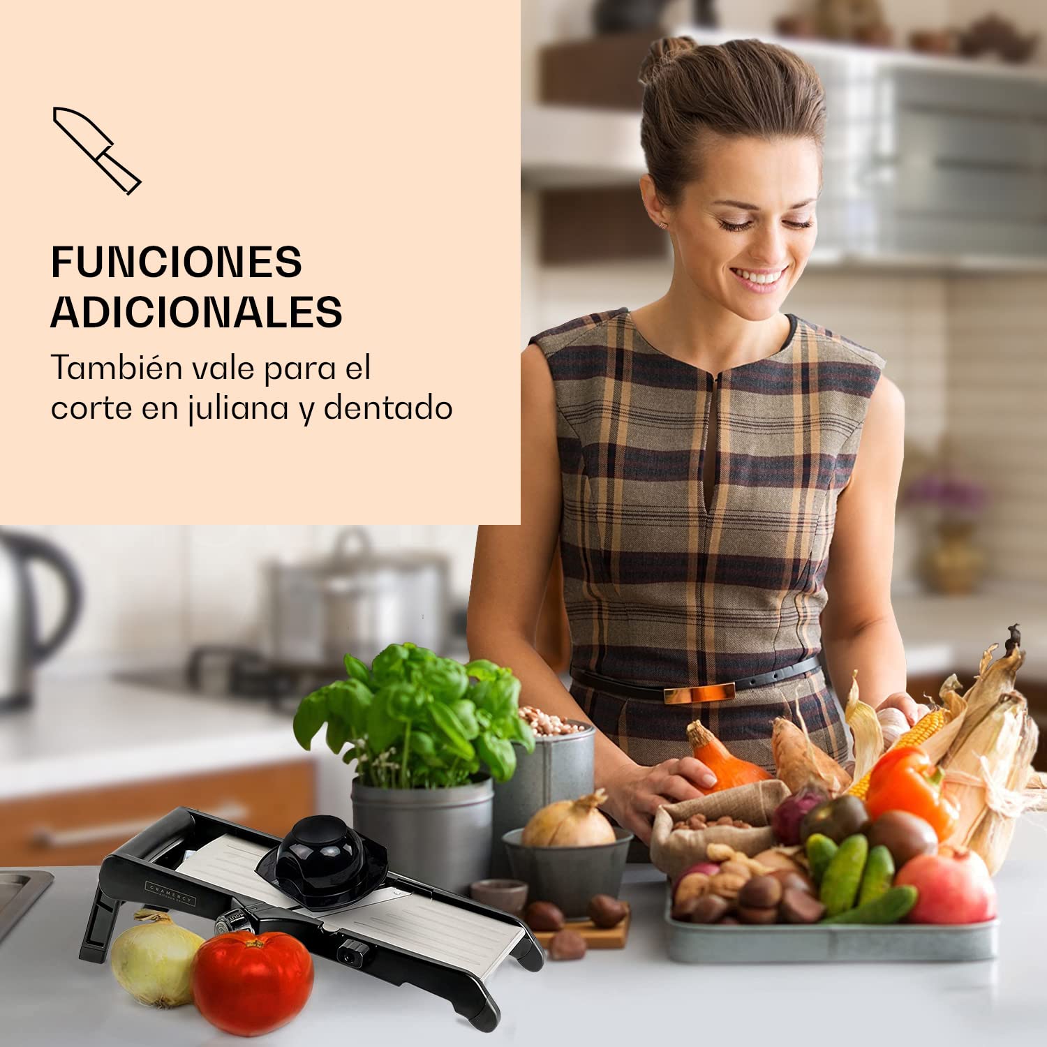 Mandolina de cocina para cortar alimentos, ajustable, de acero inoxidable, incluye cortador ondulado de patatas fritas, para patatas, cebollas verduras