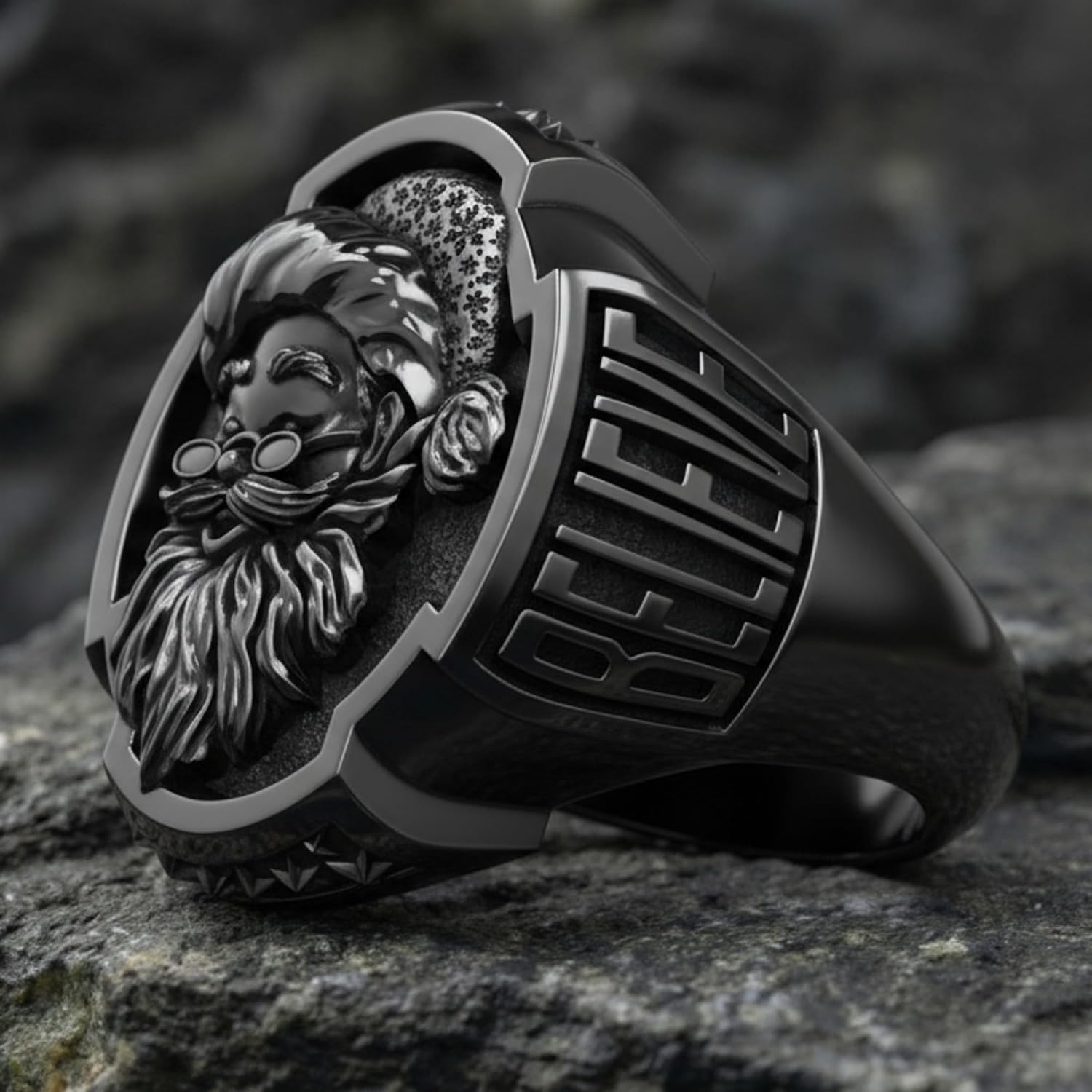 925 Sterling Silver Santa Claus Believe Ring - Handcrafted Sculpted Holiday Statement Jewelry Unisex