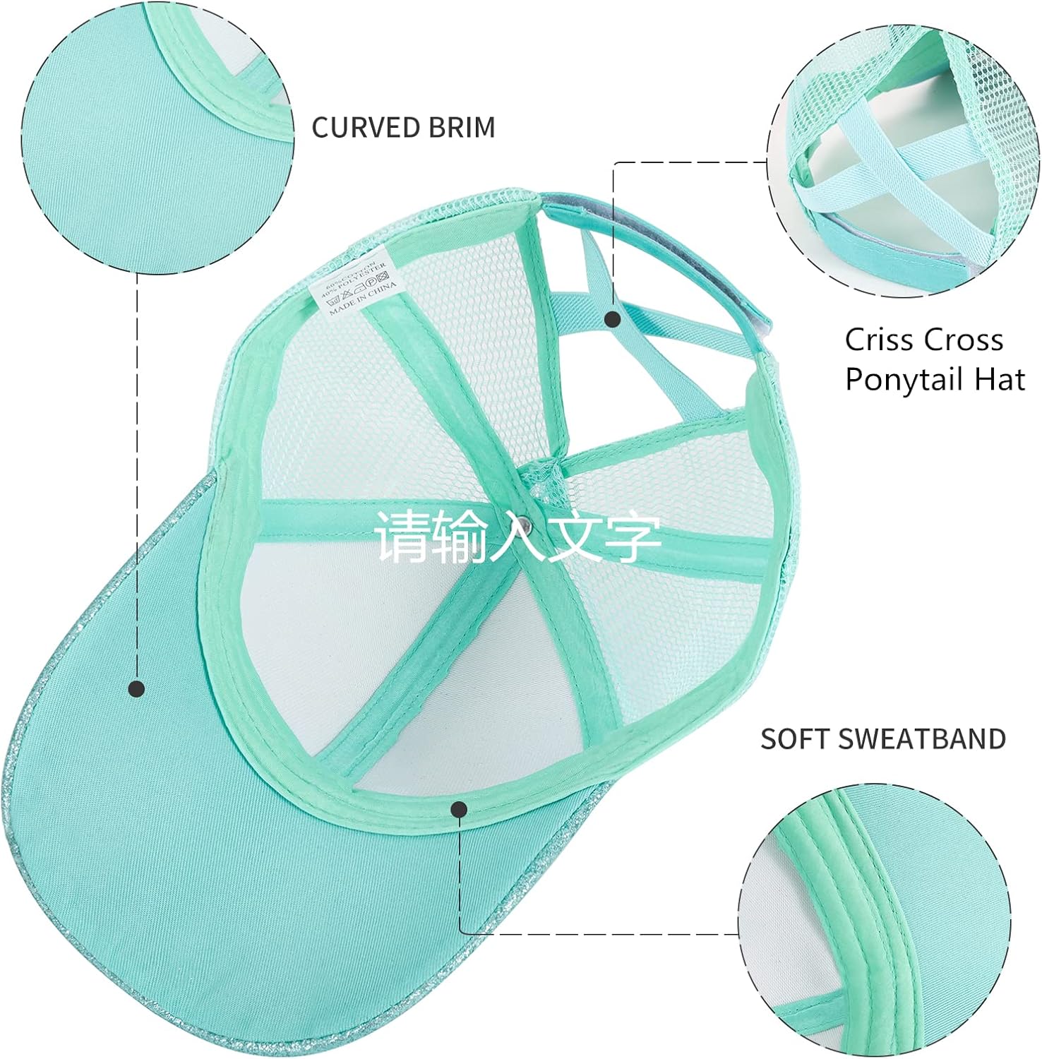 Girls Glitter Baseball Cap Criss Cross Hat, Girl High Ponytail Hat - Kids Trucker Hat with High Bun Messy Ponytail(Ages5-15) - Image 6