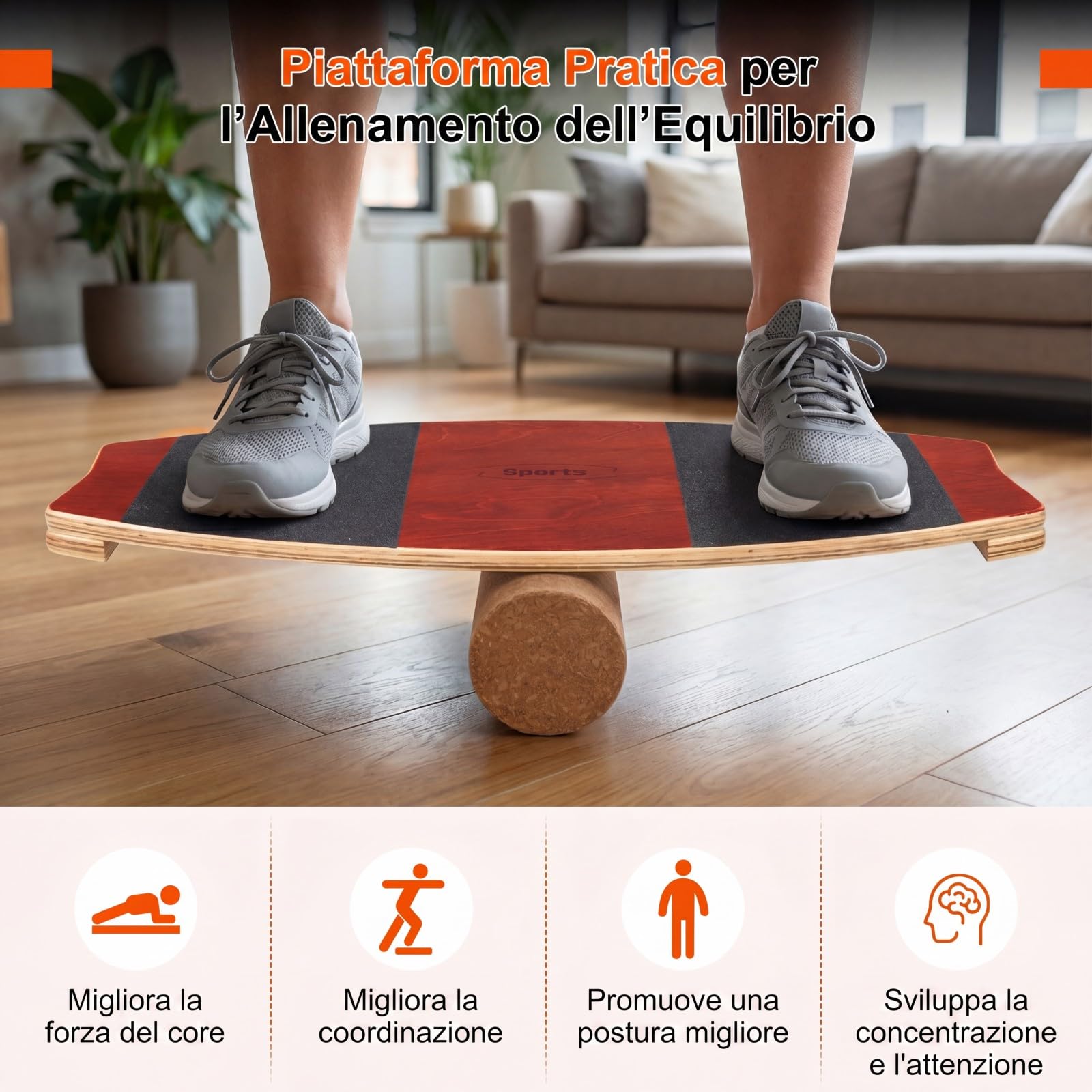 COSTWAY Balance Board con Rullo in Legno Massello | Tavoletta di Equilibrio con Superficie Antiscivolo per Allenamento di Stabilità, Rinforzo Muscolare, Skateboard e Surf