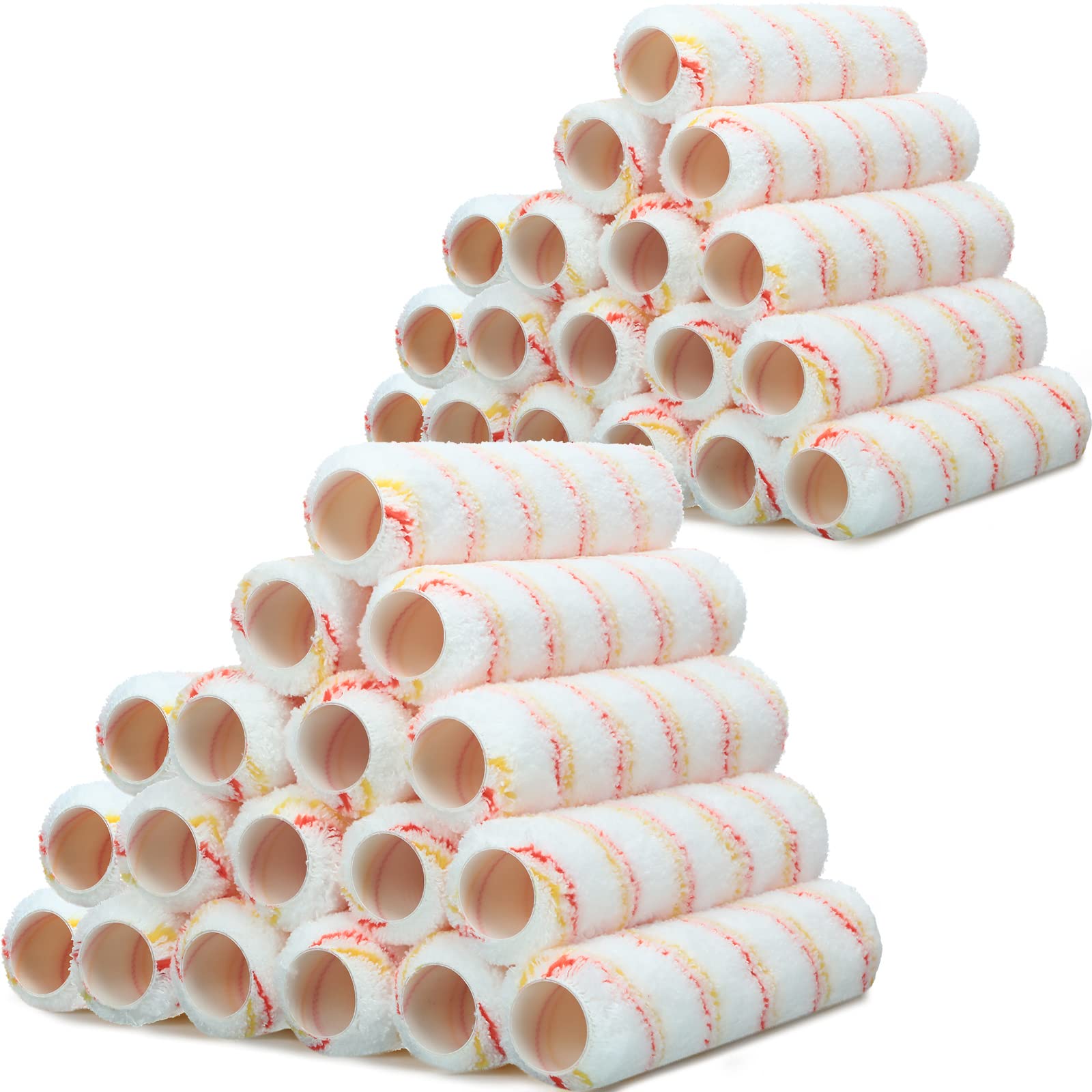 Coperture per rulli di vernice 20 x 7,8 cm, in microfibra, per pittura a rullo per pareti e soffitti, forniture per la pittura domestica (giallo, rosso, confezione da 48 pezzi)