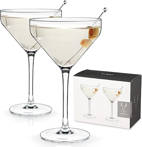 Viski Vasos de Martini en ángulo, vasos de cóctel de cristal premium, vasos para el hogar y el bar, copas de cóctel con tallo, juego de regalo