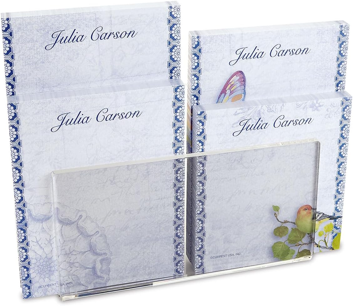 Current Exotic Print Personalized Notepad Set with Holder - Set of 4 Note Pads, Acrylic Holder, Stationery Gift
