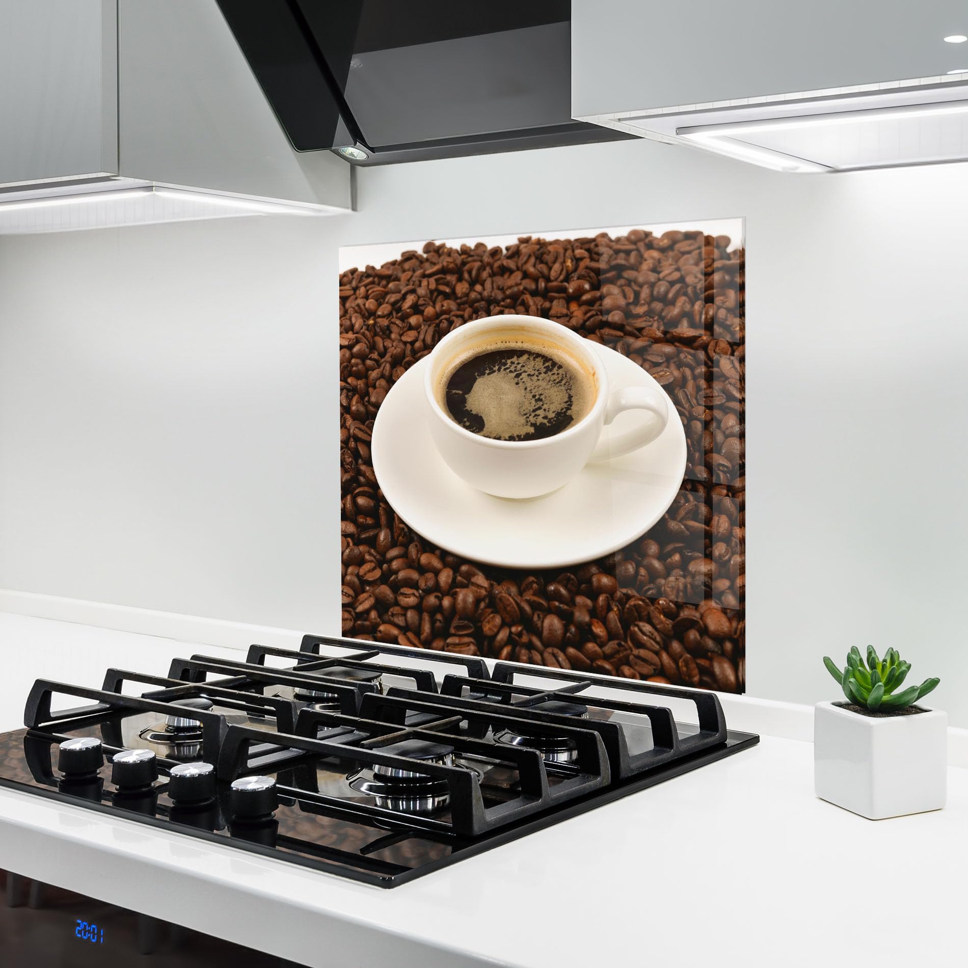 ARTHUB® Panel de Vidrio para Cocina 100x100 cm, 4mm Vidrio Templado | Protección contra Salpicaduras, Protección contra Salpicaduras para Cocina, Alimentos, Coffee Cup On Beans