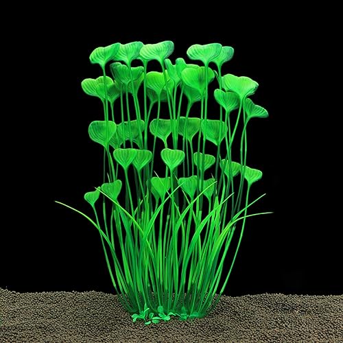 ALEGI Plantas grandes de acuario de agua dulce de plástico artificial de 16 pulgadas, decoración de peceras, adornos de plantas, verde
