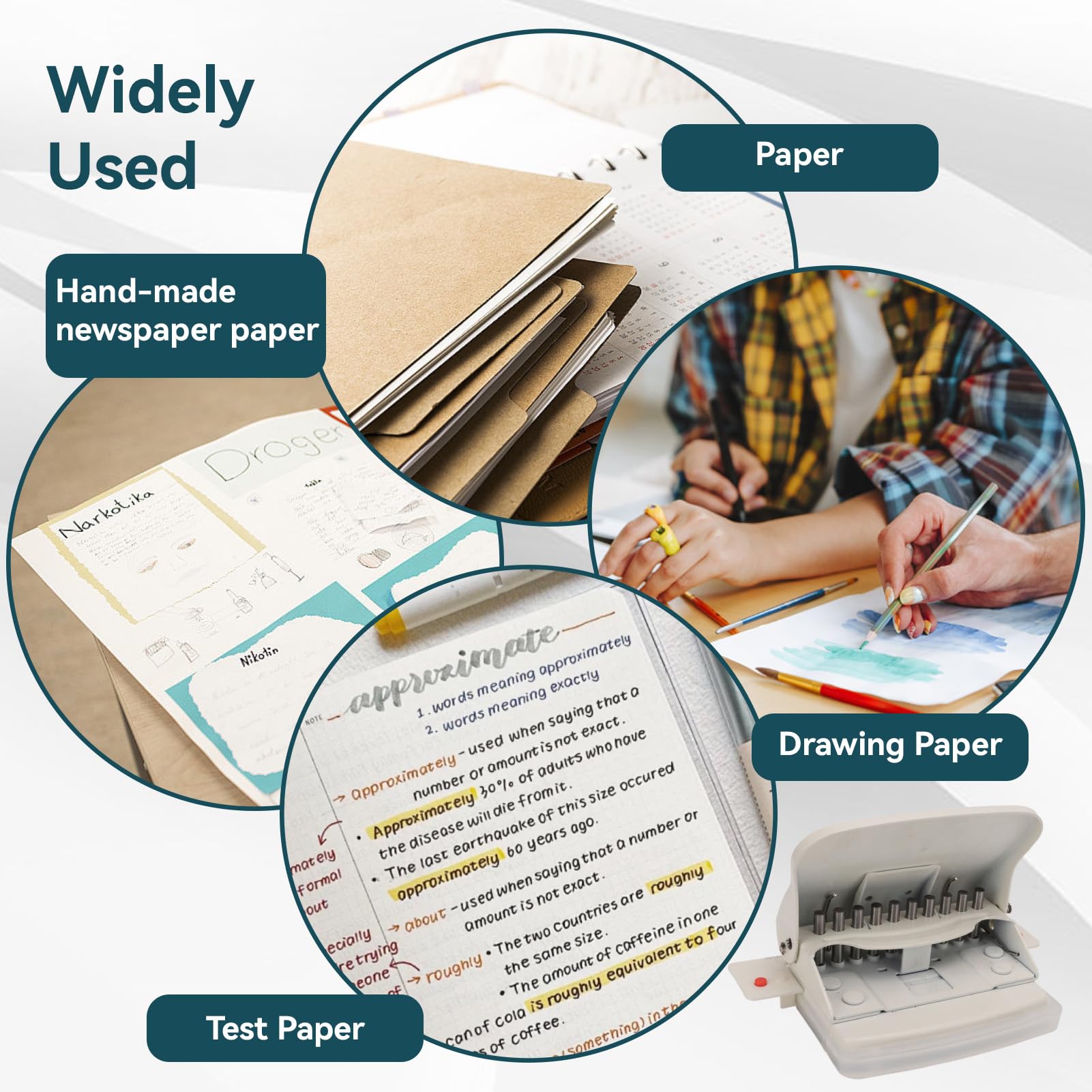 Perforatrice a 10 Fori per Raccoglitore, Perforatrice per Fori Rotondi per Libri a Bobina, Portatile (Bianco)