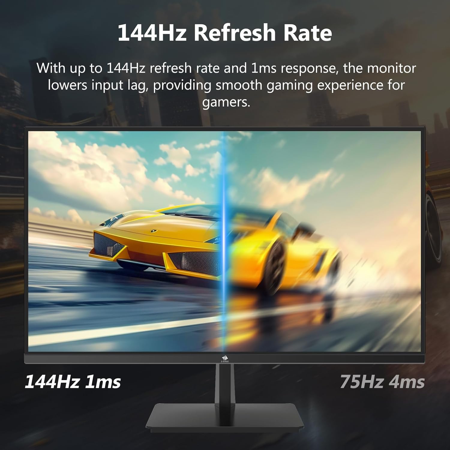 Image showing the monitor displaying vibrant colors and text about IPS Panel, 1000:1 Contrast ratio, 16.7 Million Colors, 300 cd/m² Brightness, 8Bit color depth