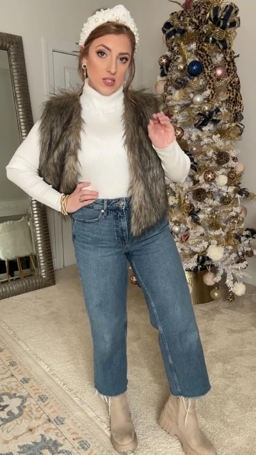 Tanming Women's Sleeveless Open Front Fluffy Short Faux Fur